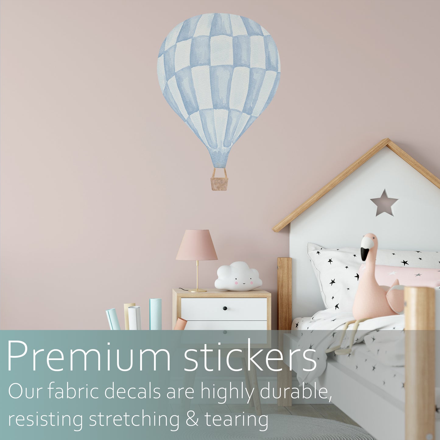 Watercolour hot air balloon chequer | Fabric wall stickers