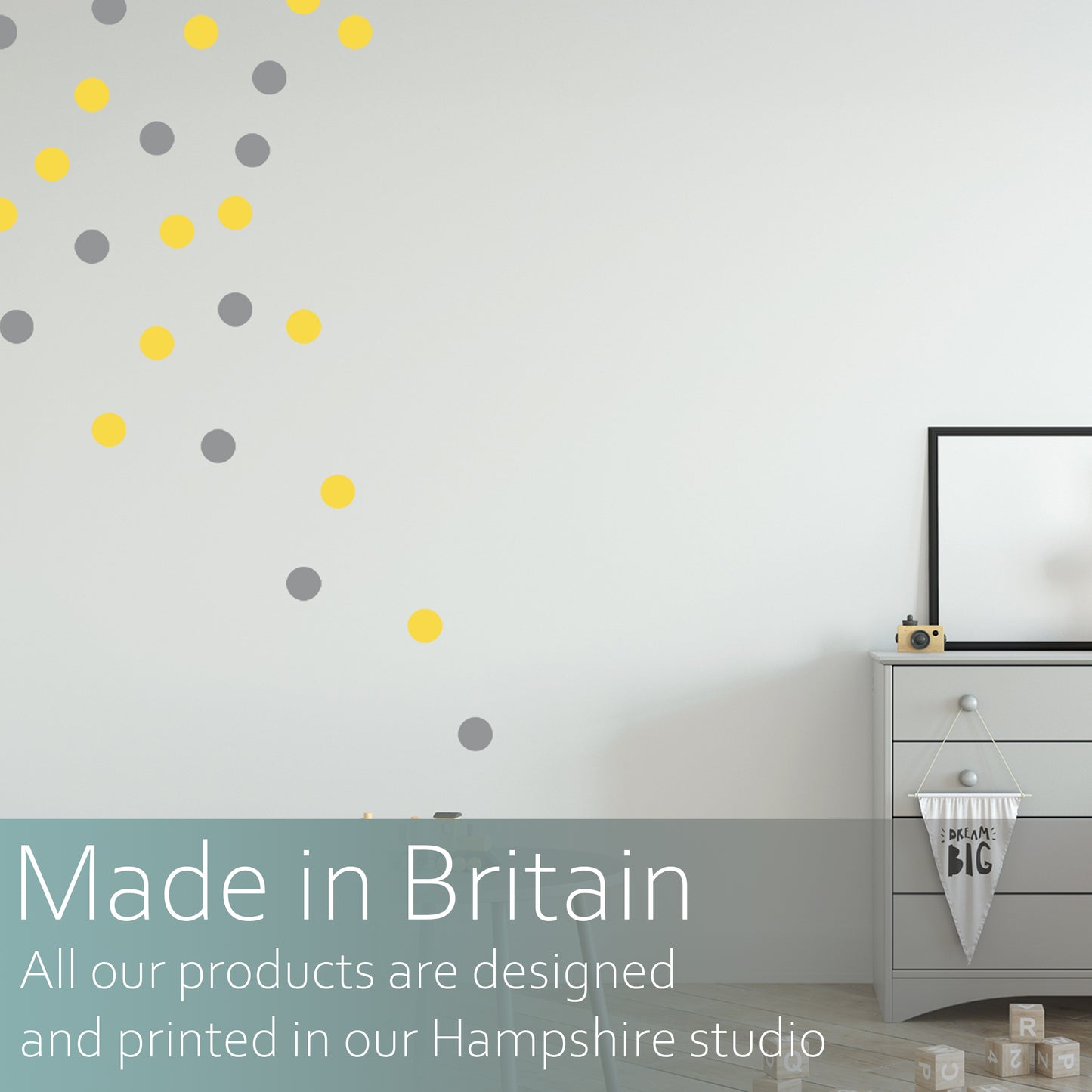 Grey and yellow polka dots | Fabric wall stickers