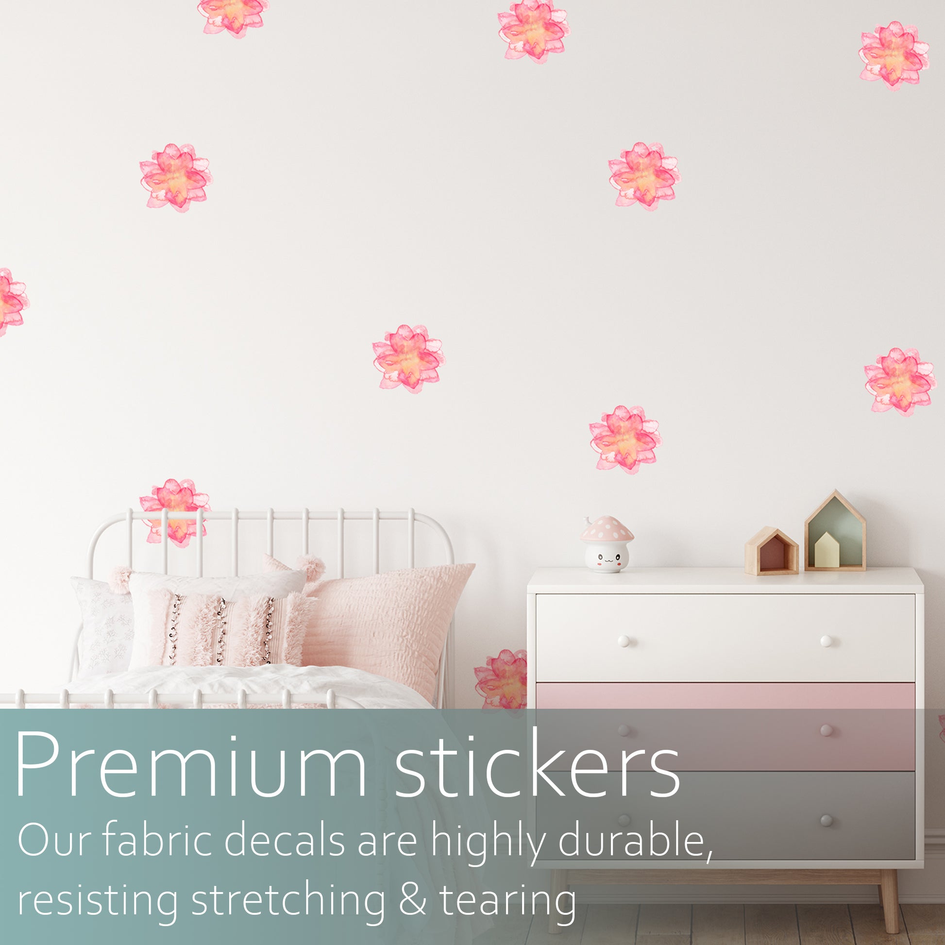 Whimsical watercolour pink flowers | Fabric wall stickers-Fabric wall stickers-Adnil Creations
