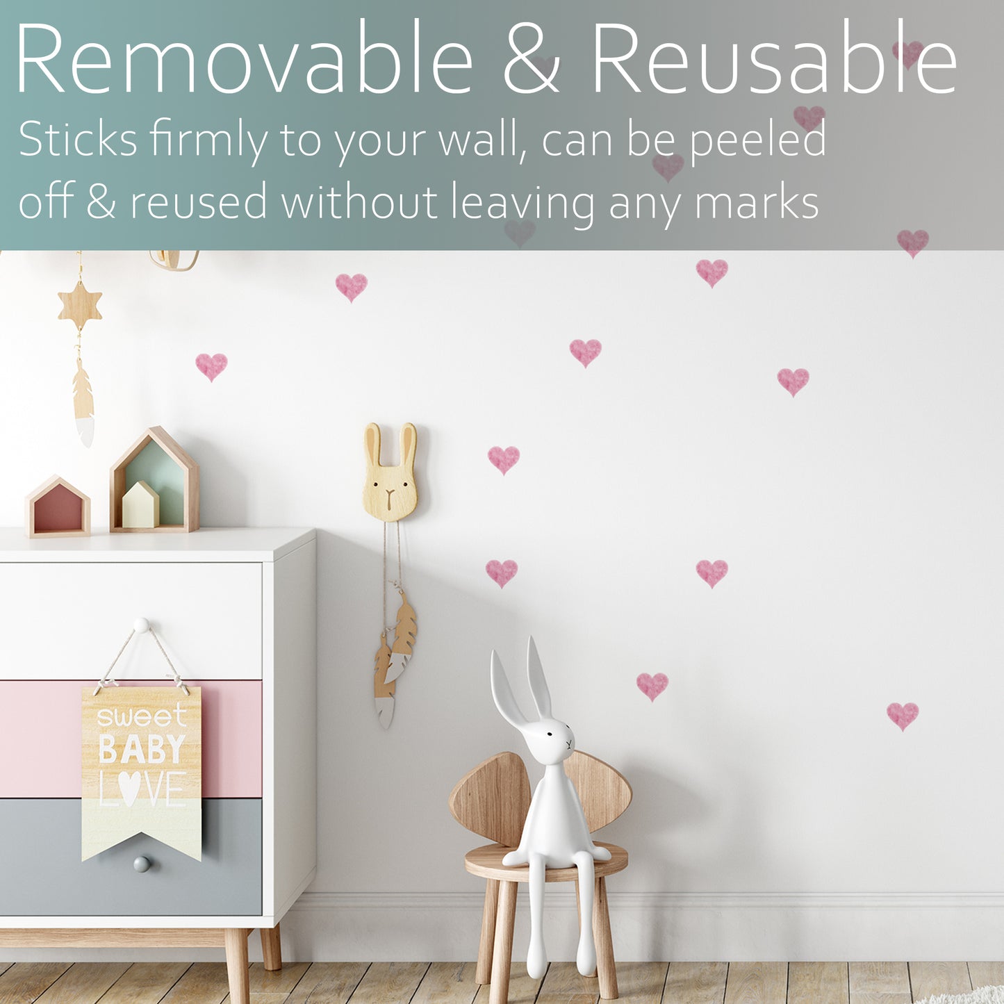 Watercolour pink hearts | Fabric wall stickers
