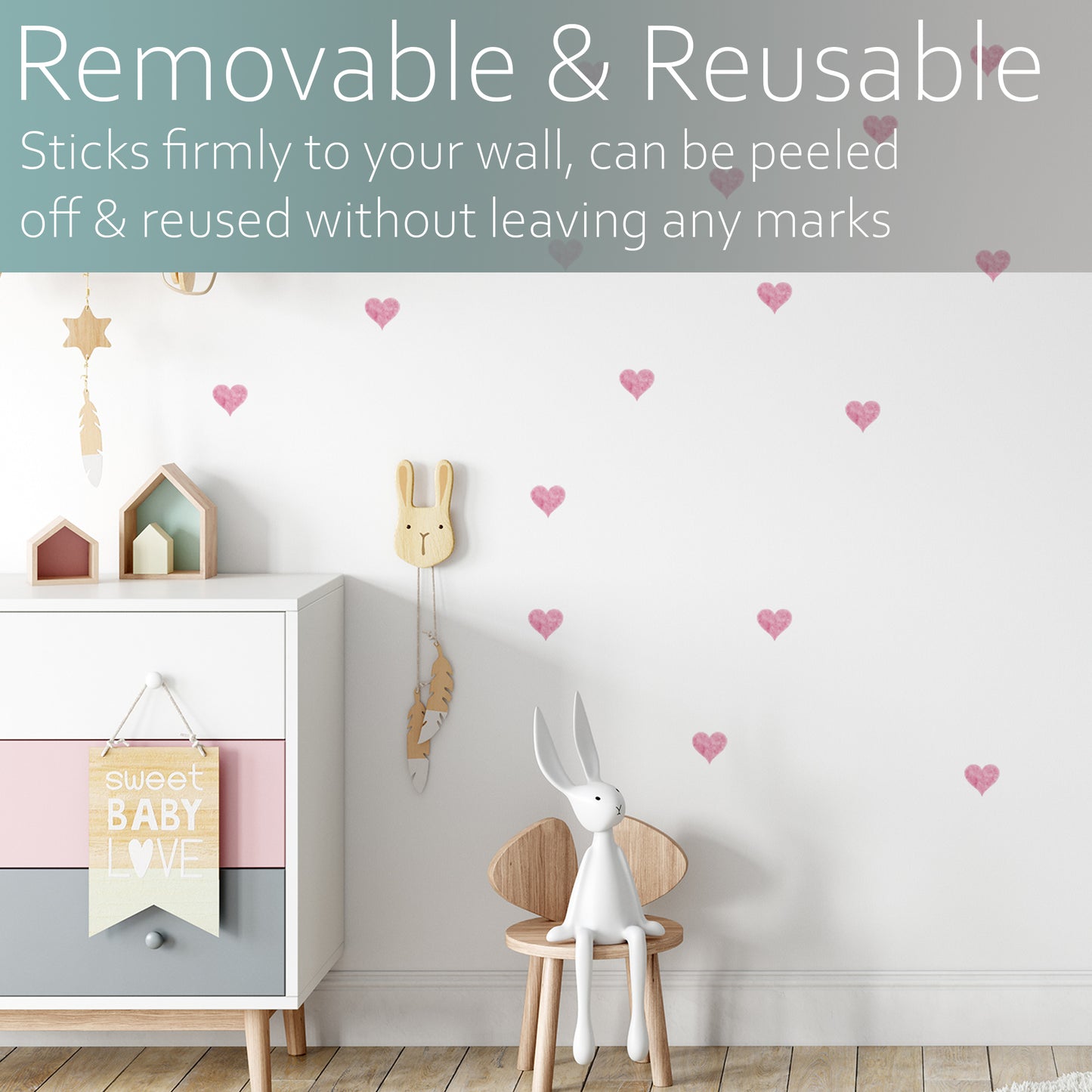 Watercolour pink hearts | Fabric wall stickers-Fabric wall stickers-Adnil Creations