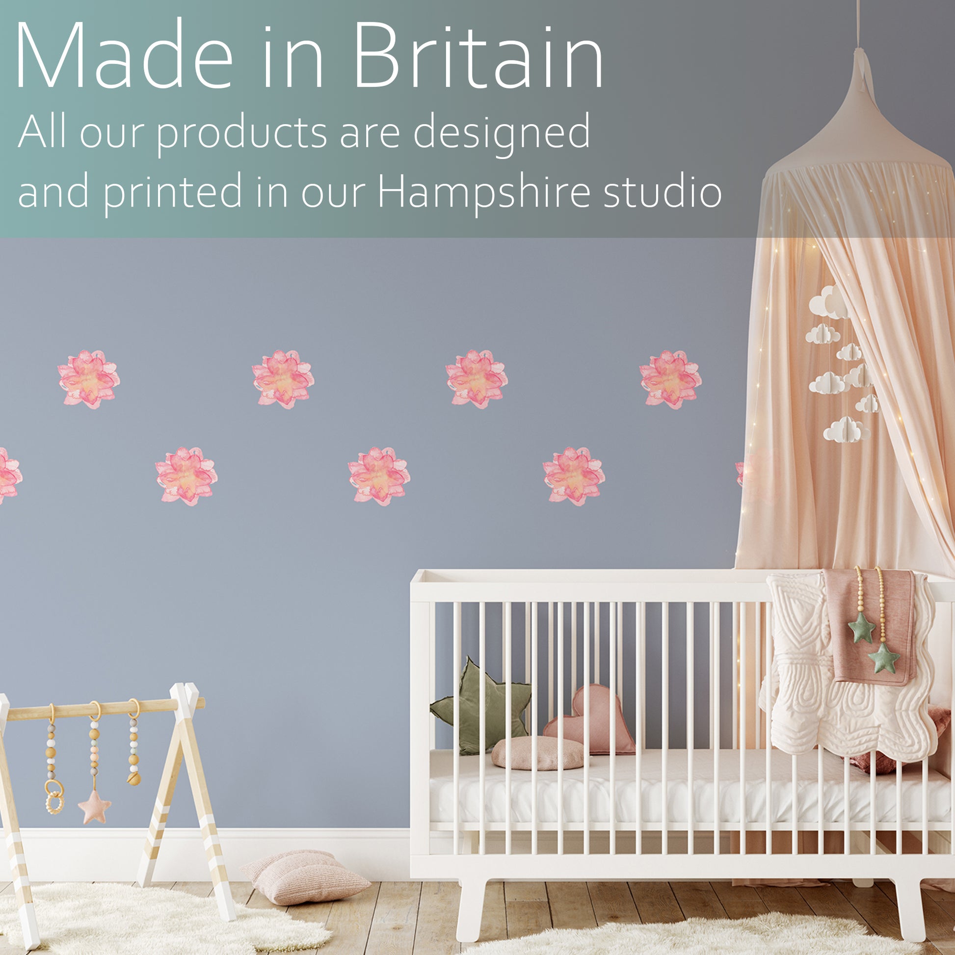 Whimsical watercolour pink flowers | Fabric wall stickers-Fabric wall stickers-Adnil Creations