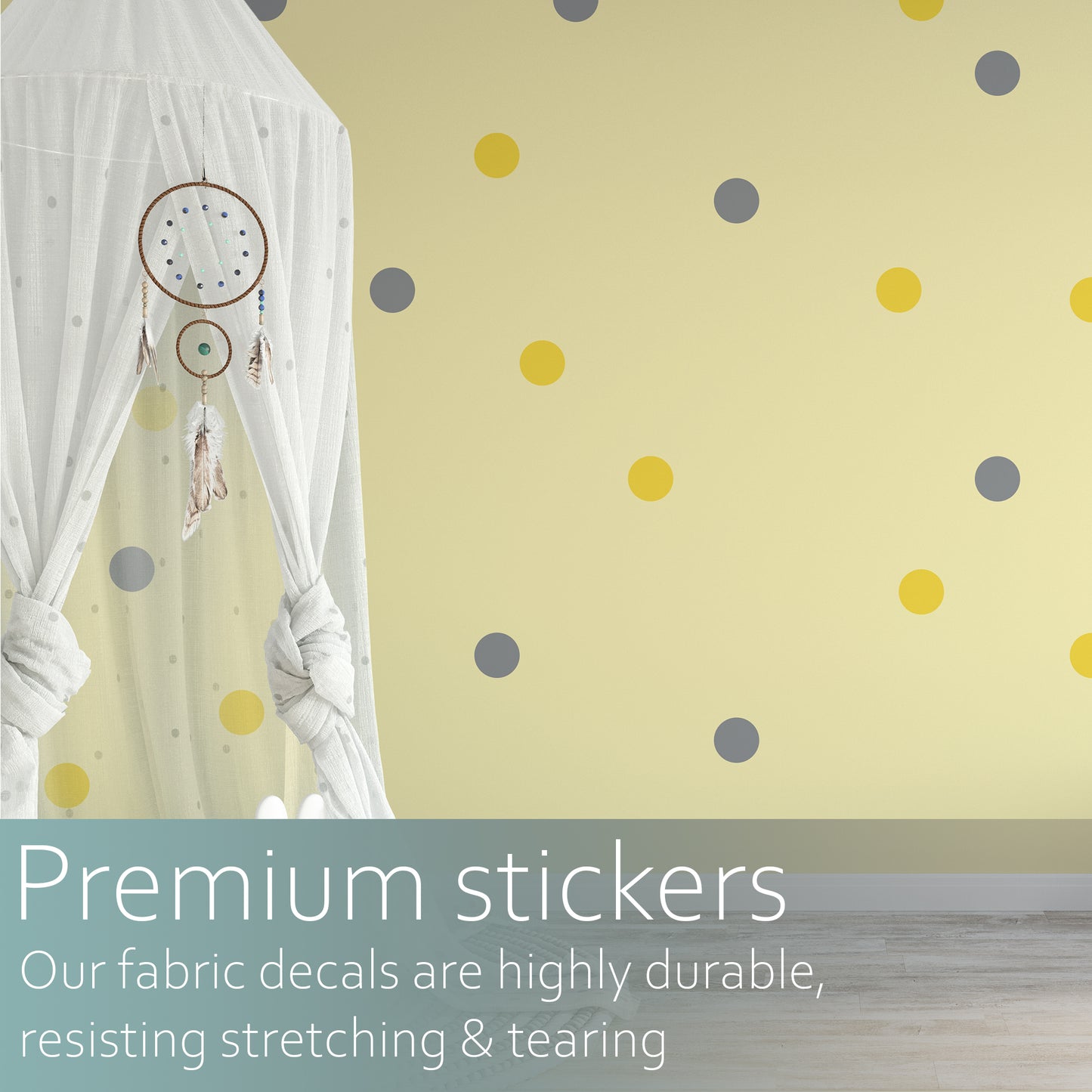 Grey and yellow polka dots | Fabric wall stickers