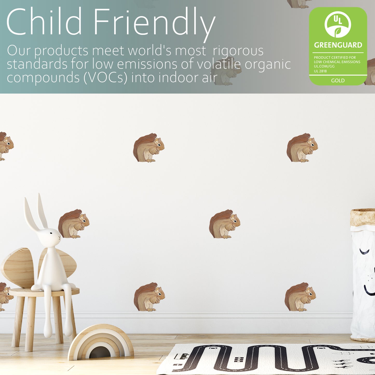 Hand drawn red squirrels | Fabric wall stickers