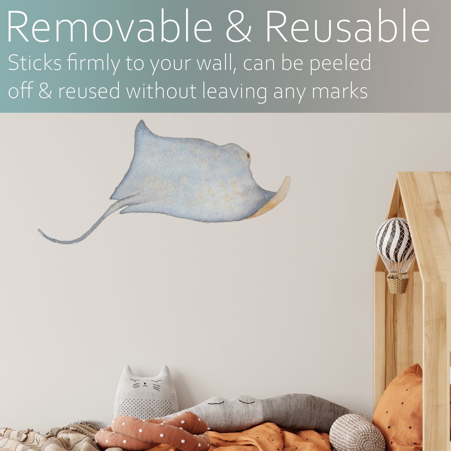 Watercolour manta ray | Fabric wall stickers-Fabric wall stickers-Adnil Creations
