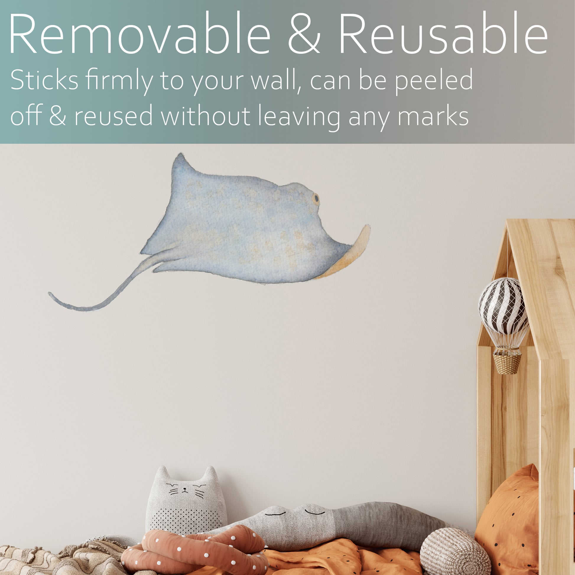 Watercolour manta ray | Fabric wall stickers-Fabric wall stickers-Adnil Creations
