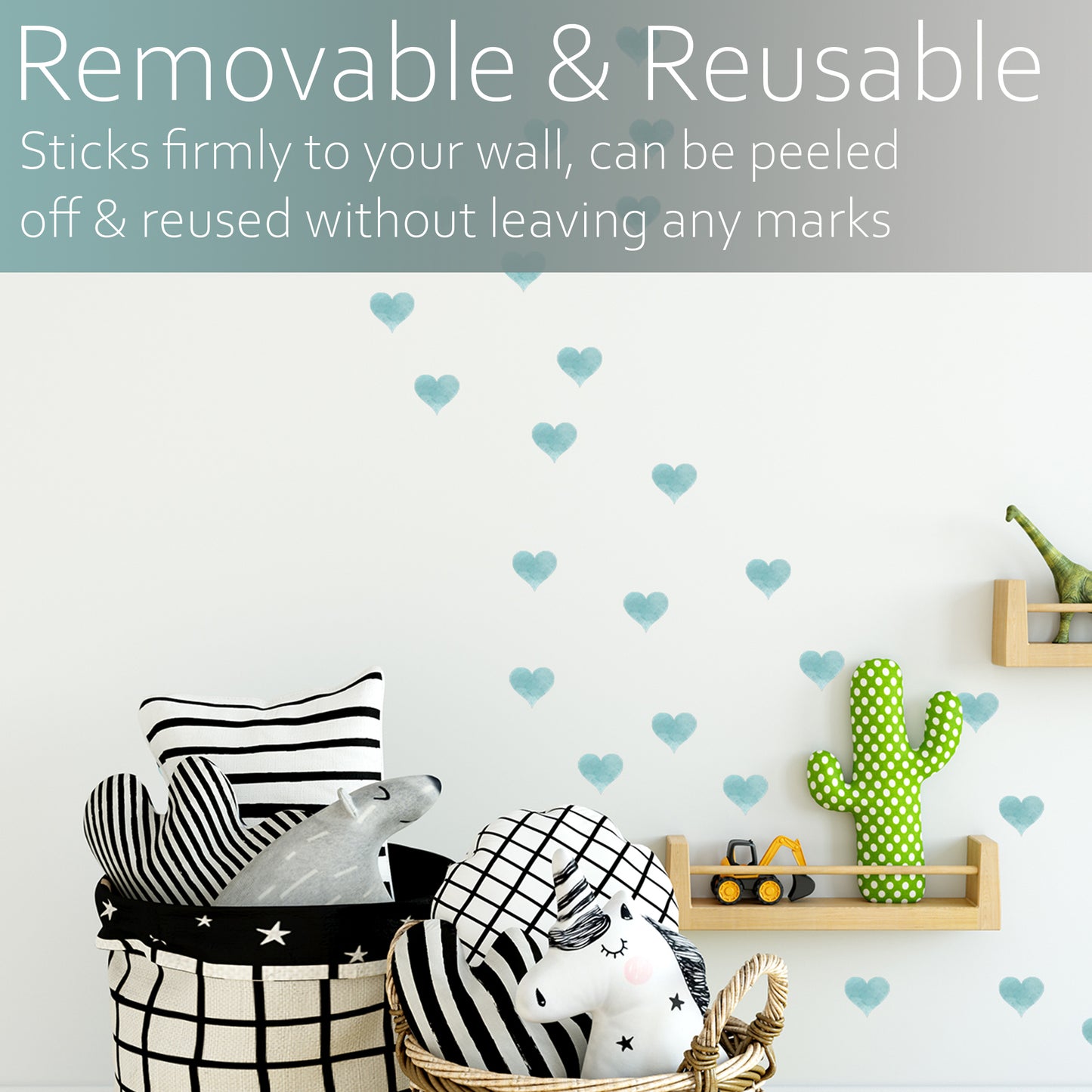 Watercolour blue hearts | Fabric wall stickers
