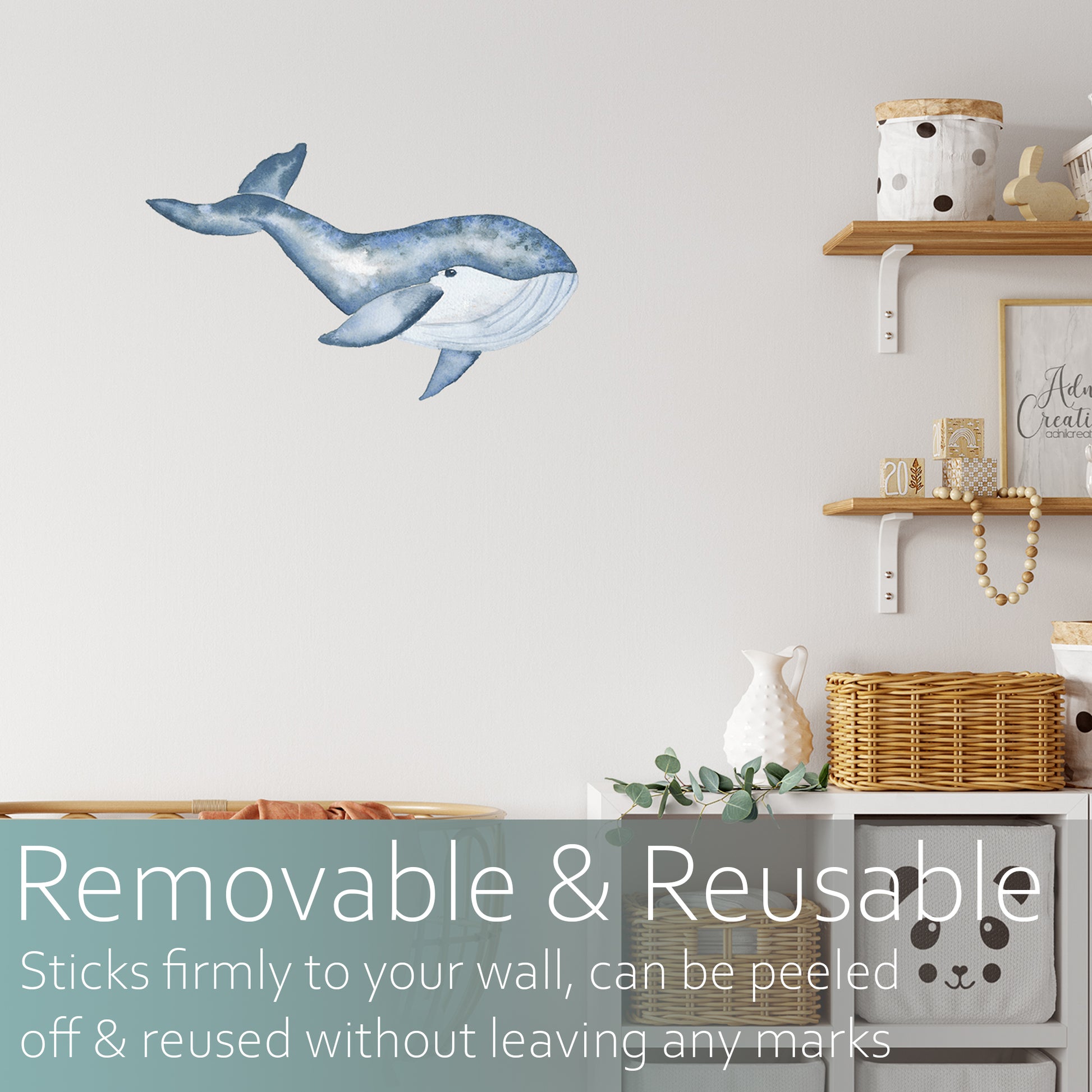 Watercolour whale | Fabric wall stickers-Fabric wall stickers-Adnil Creations