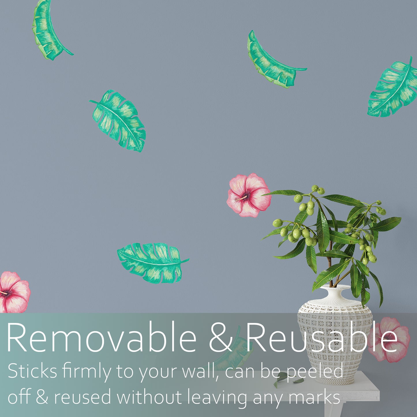 Watercolour hibiscus and leaves pattern | Fabric wall stickers