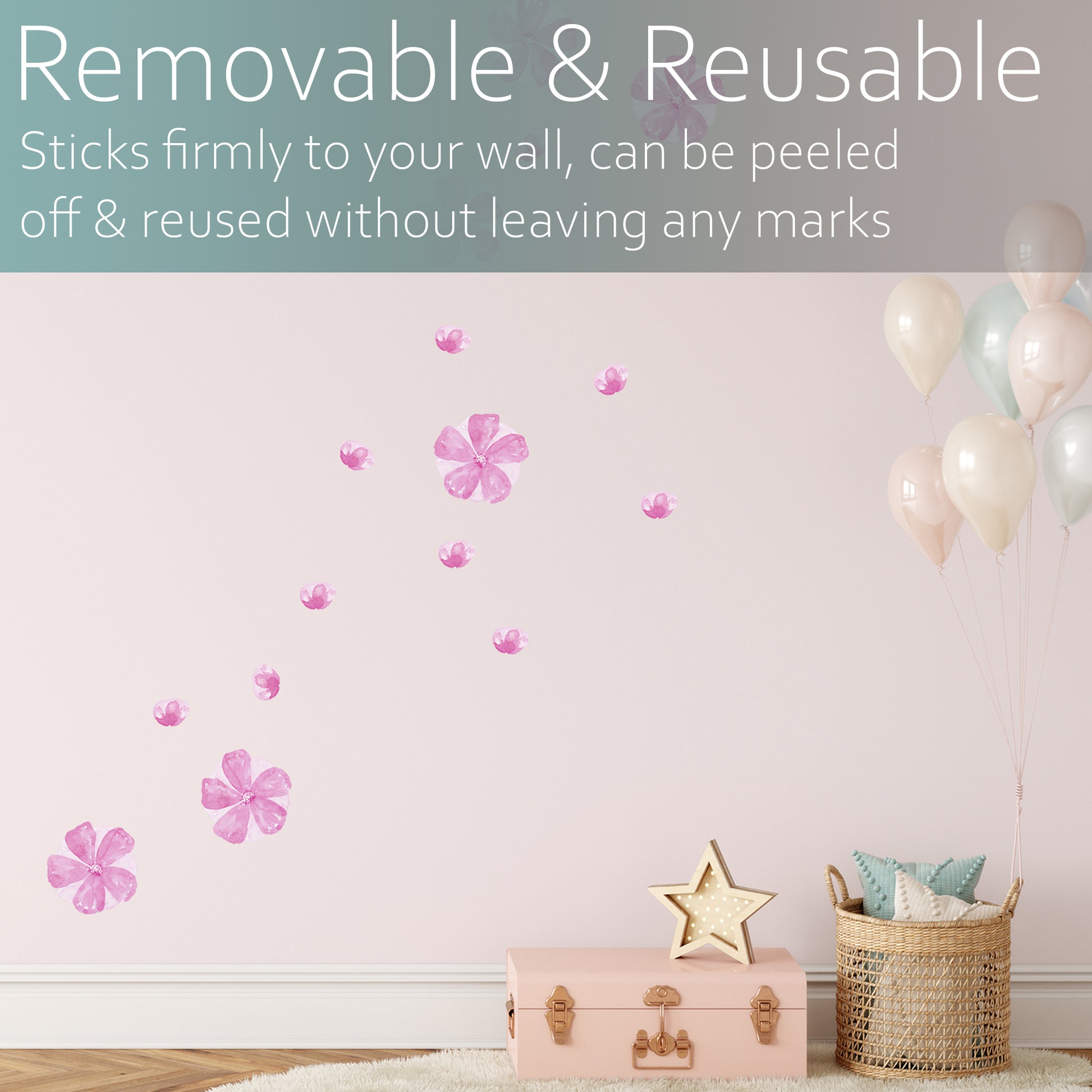 Watercolour pink flowers | Fabric wall stickers-Fabric wall stickers-Adnil Creations