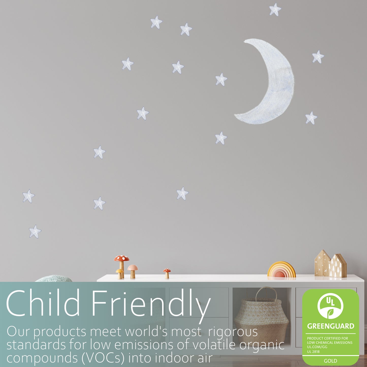 Watercolour moon and stars | Fabric wall stickers