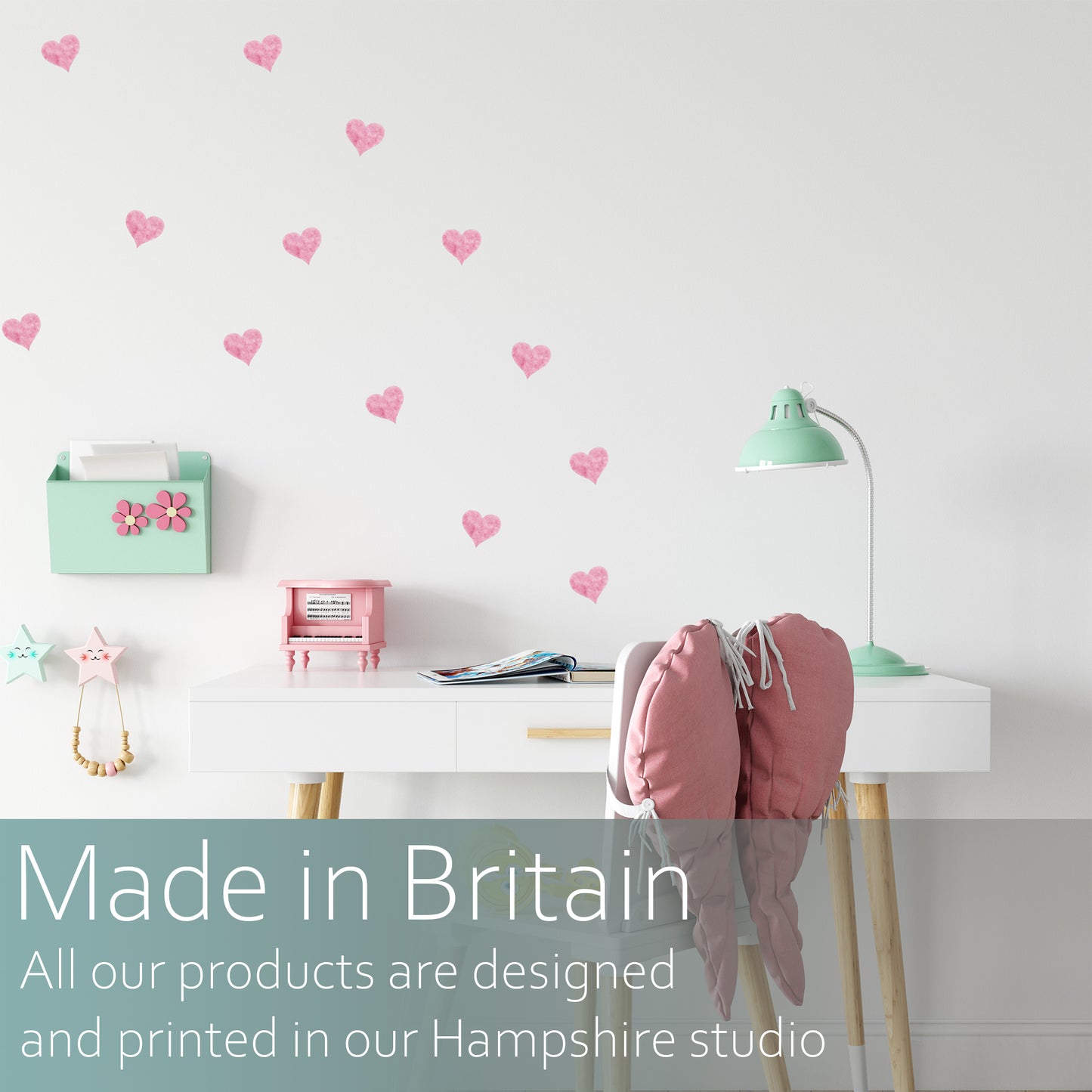 Watercolour pink hearts | Fabric wall stickers