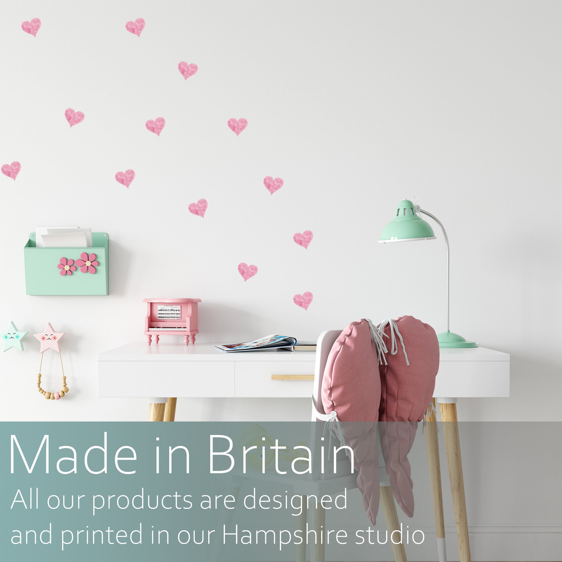 Watercolour pink hearts | Fabric wall stickers-Fabric wall stickers-Adnil Creations