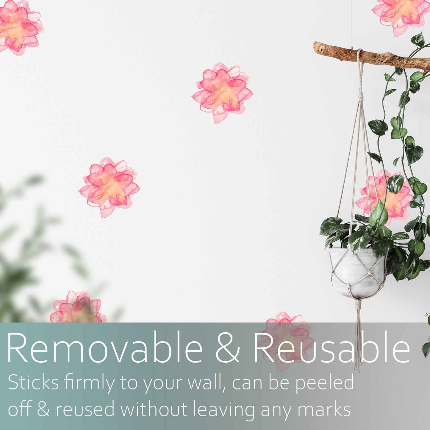 Whimsical watercolour pink flowers | Fabric wall stickers