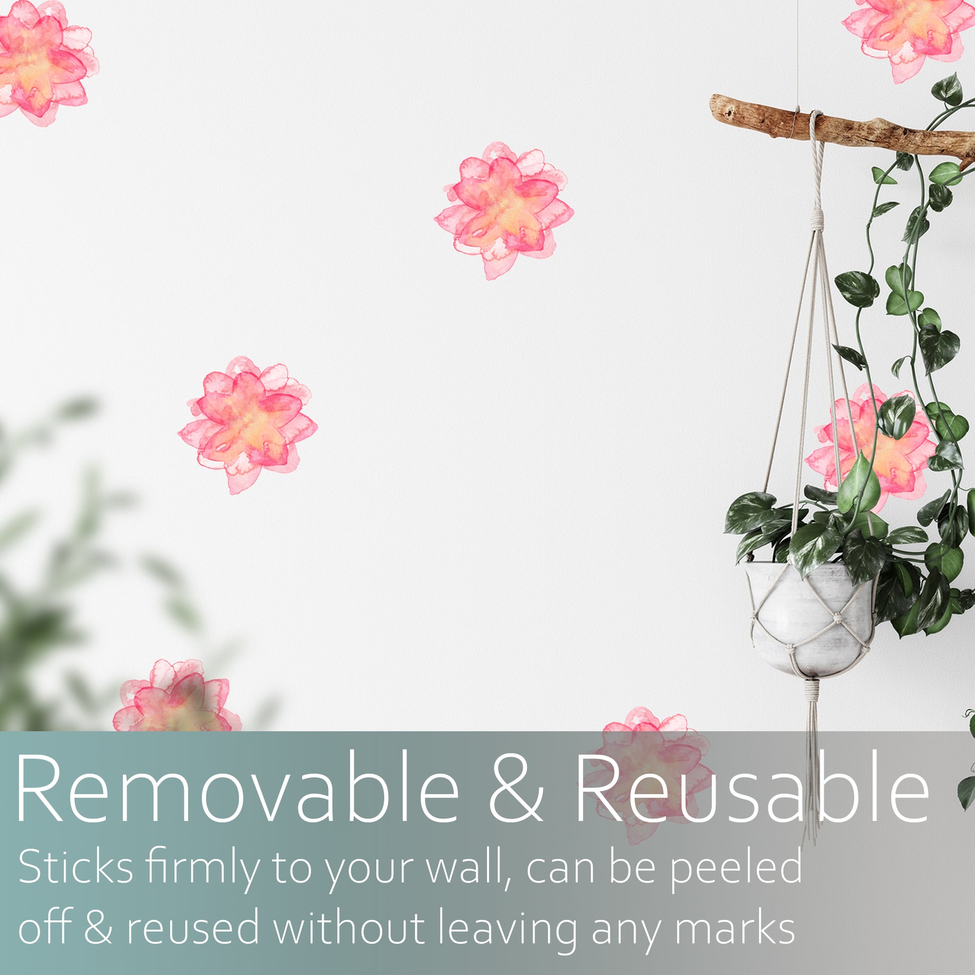 Whimsical watercolour pink flowers | Fabric wall stickers-Fabric wall stickers-Adnil Creations