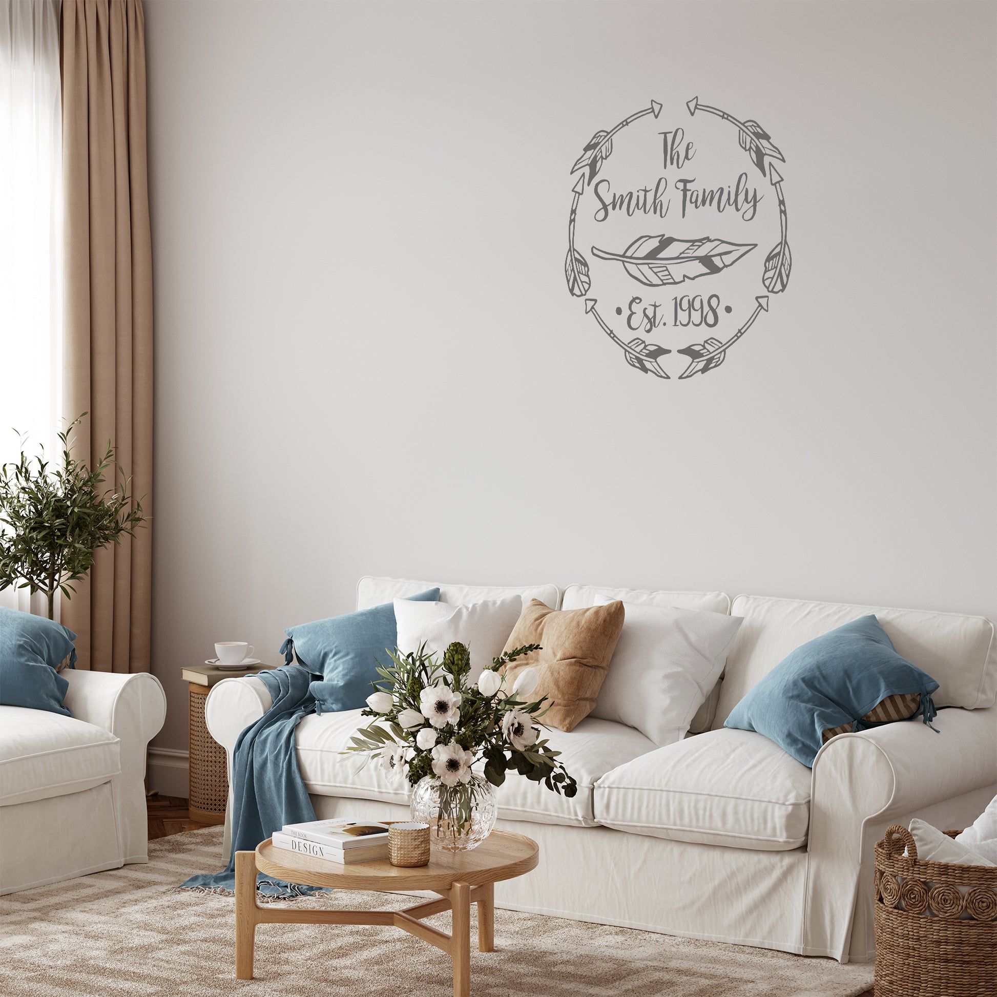 Bohemian family name with feather | Monogram decal-Monogram & name decal-Adnil Creations