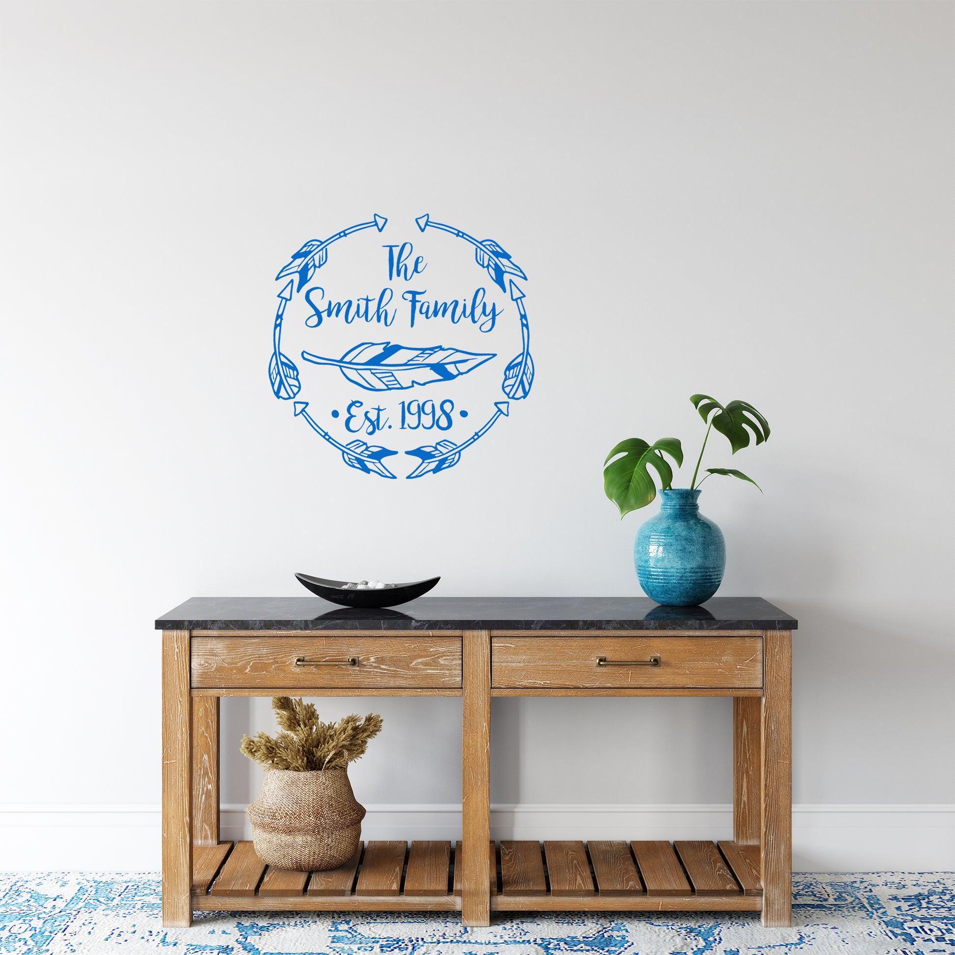 Bohemian family name with feather | Monogram decal-Monogram & name decal-Adnil Creations