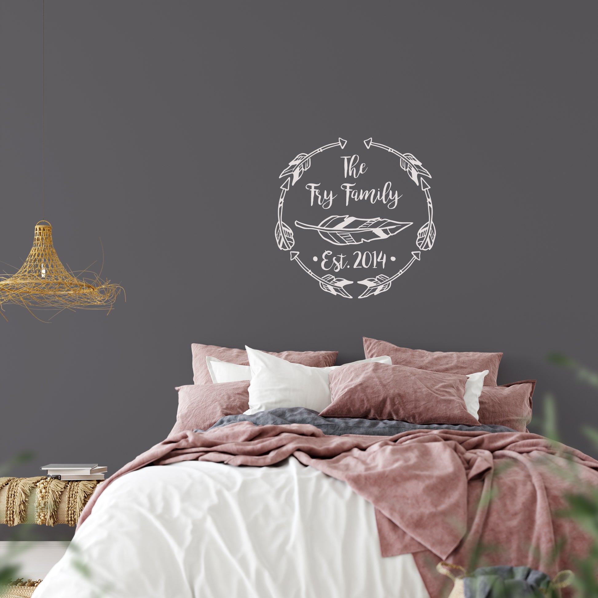 Bohemian family name with feather | Monogram decal-Monogram & name decal-Adnil Creations