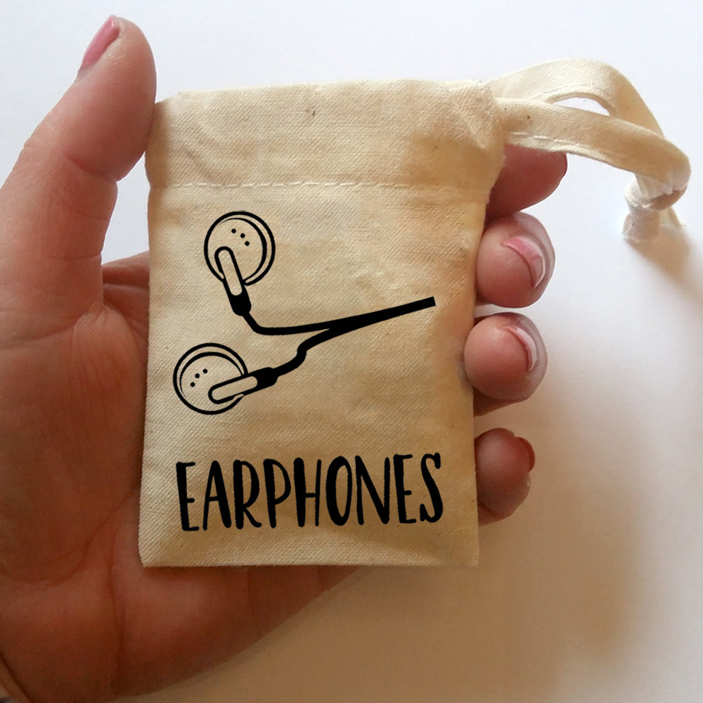 Earphones bag | Small cotton drawstring bag-Tiny bag-Adnil Creations