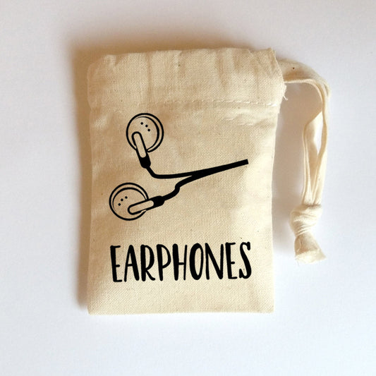 Earphones bag | Small cotton drawstring bag-Tiny bag-Adnil Creations