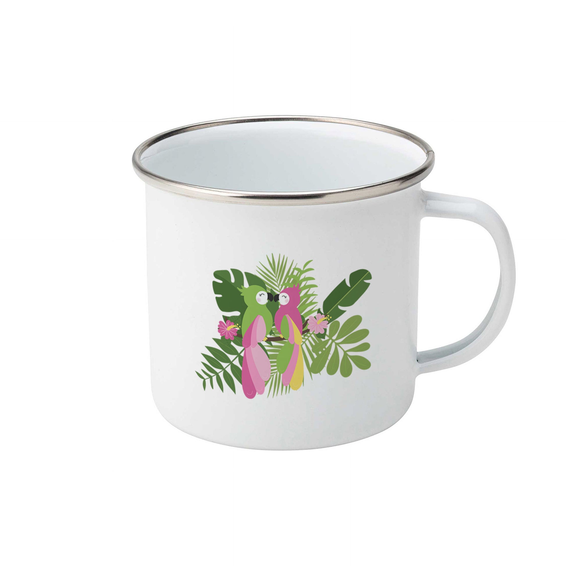 Parrots and tropical leaves | Enamel mug-Enamel mug-Adnil Creations