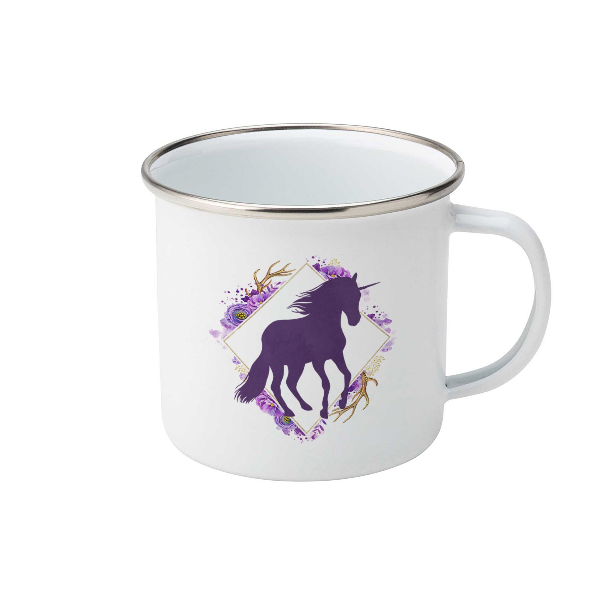 Unicorn and floral frame | Enamel mug-Enamel mug-Adnil Creations