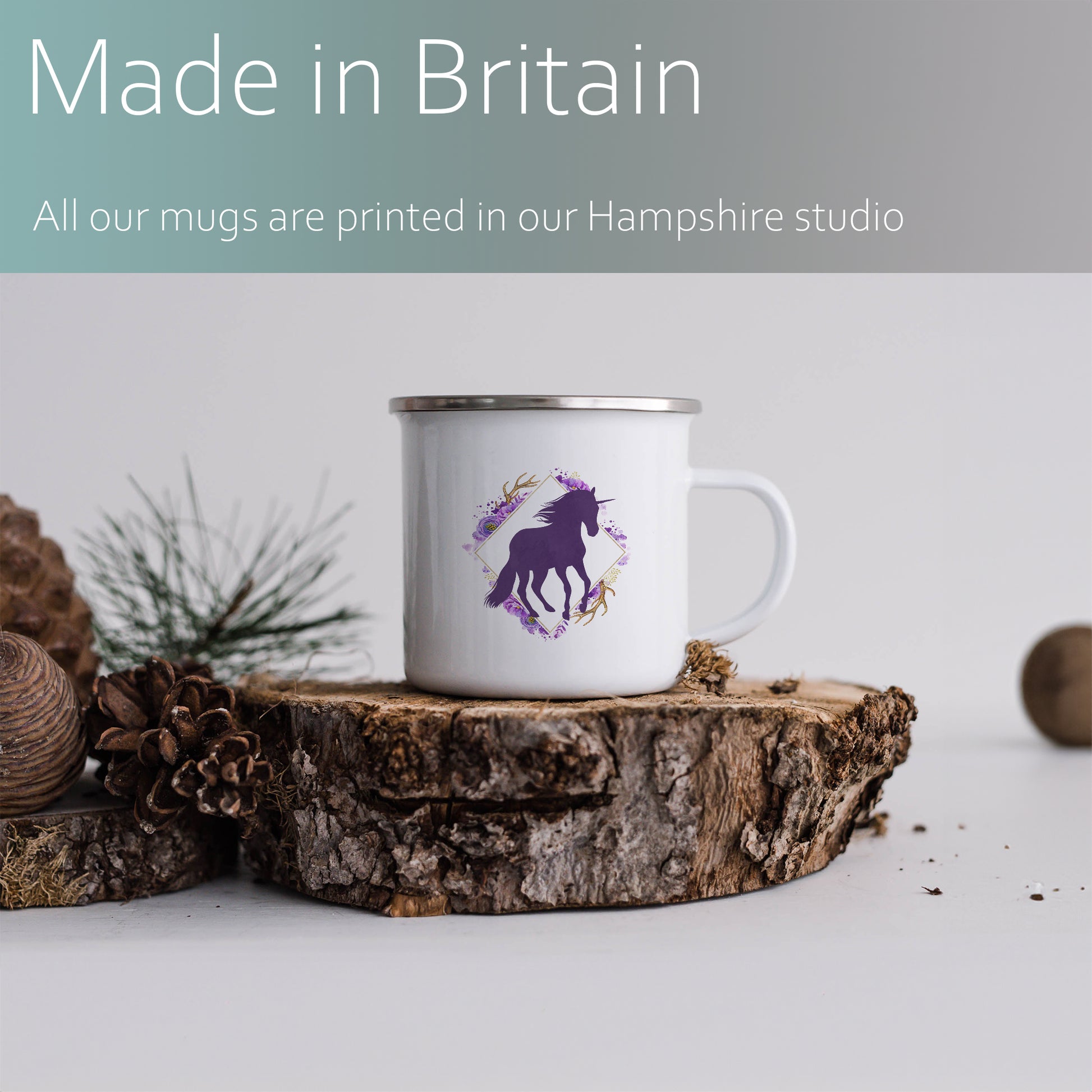 Unicorn and floral frame | Enamel mug-Enamel mug-Adnil Creations