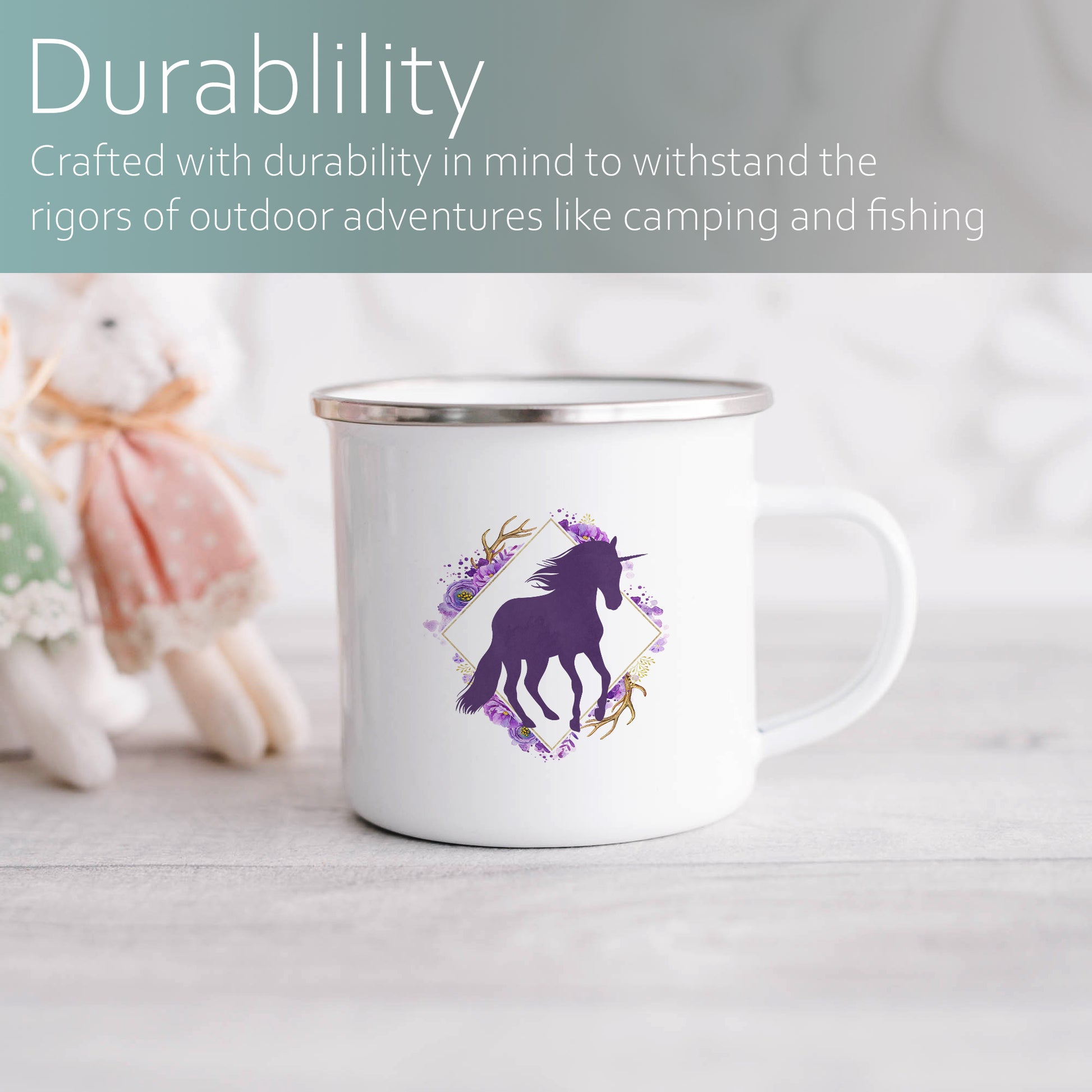 Unicorn and floral frame | Enamel mug-Enamel mug-Adnil Creations