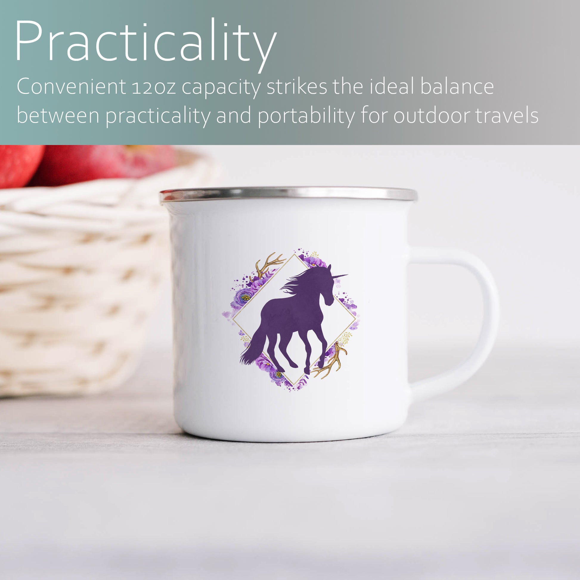 Unicorn and floral frame | Enamel mug-Enamel mug-Adnil Creations