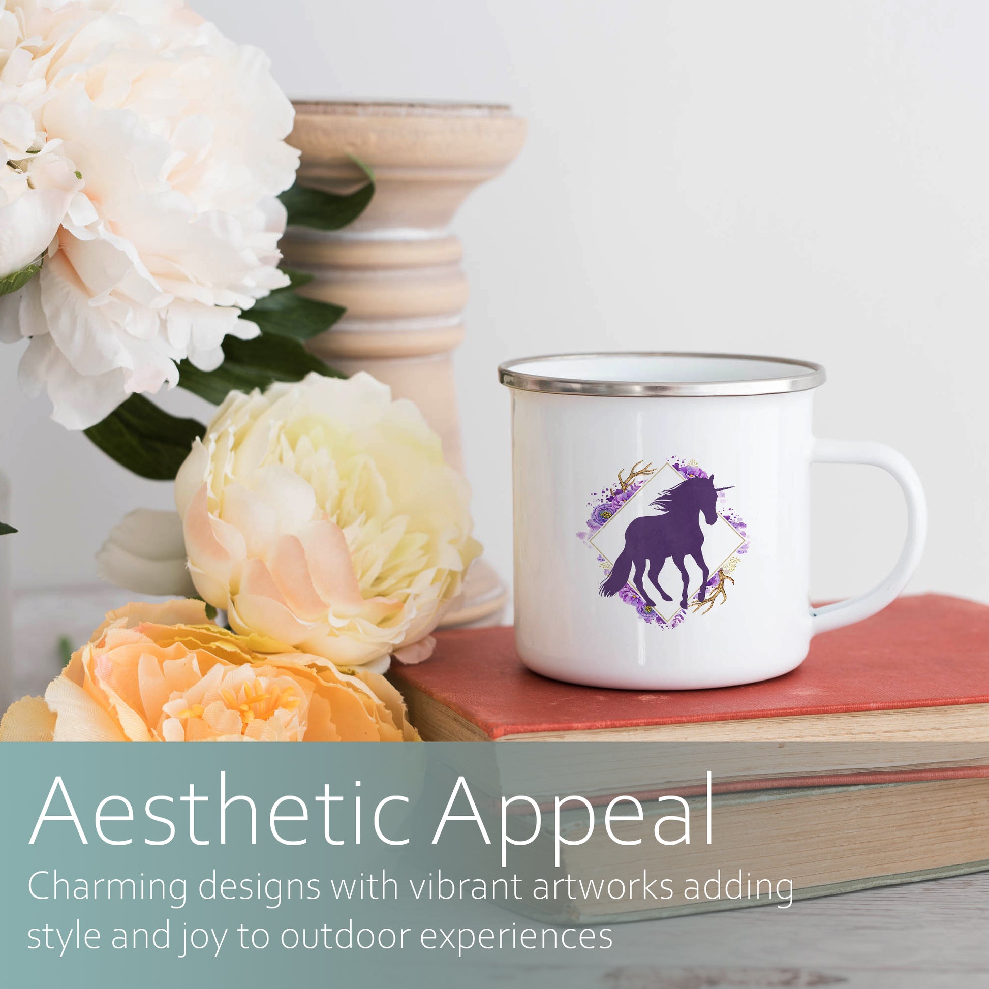 Unicorn and floral frame | Enamel mug-Enamel mug-Adnil Creations