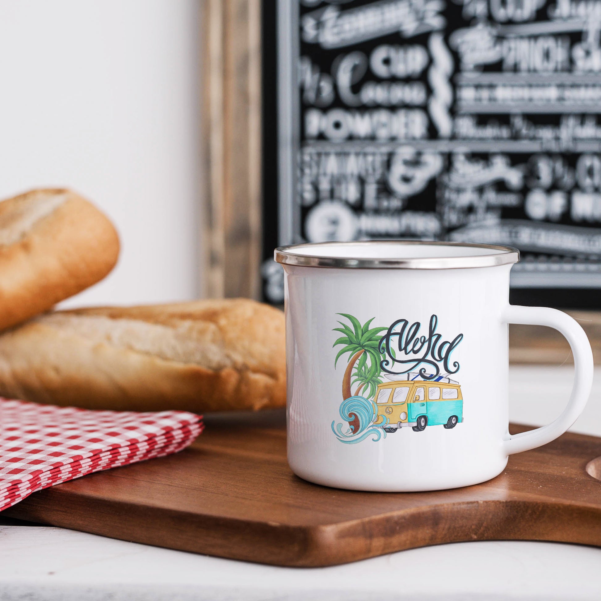 Aloha with camper | Enamel mug-Enamel mug-Adnil Creations