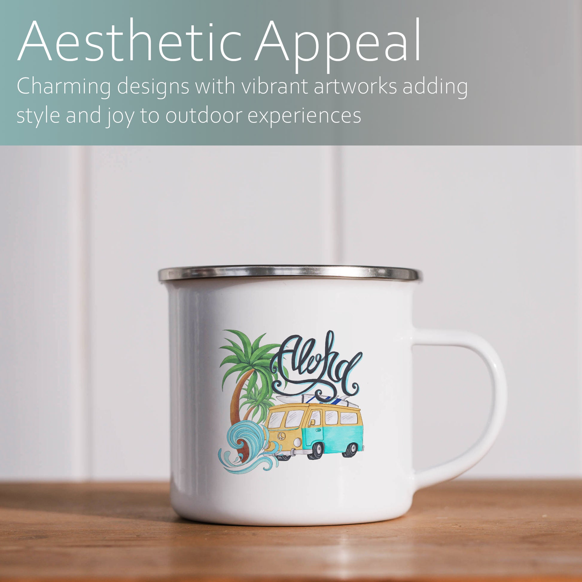 Aloha with camper | Enamel mug-Enamel mug-Adnil Creations