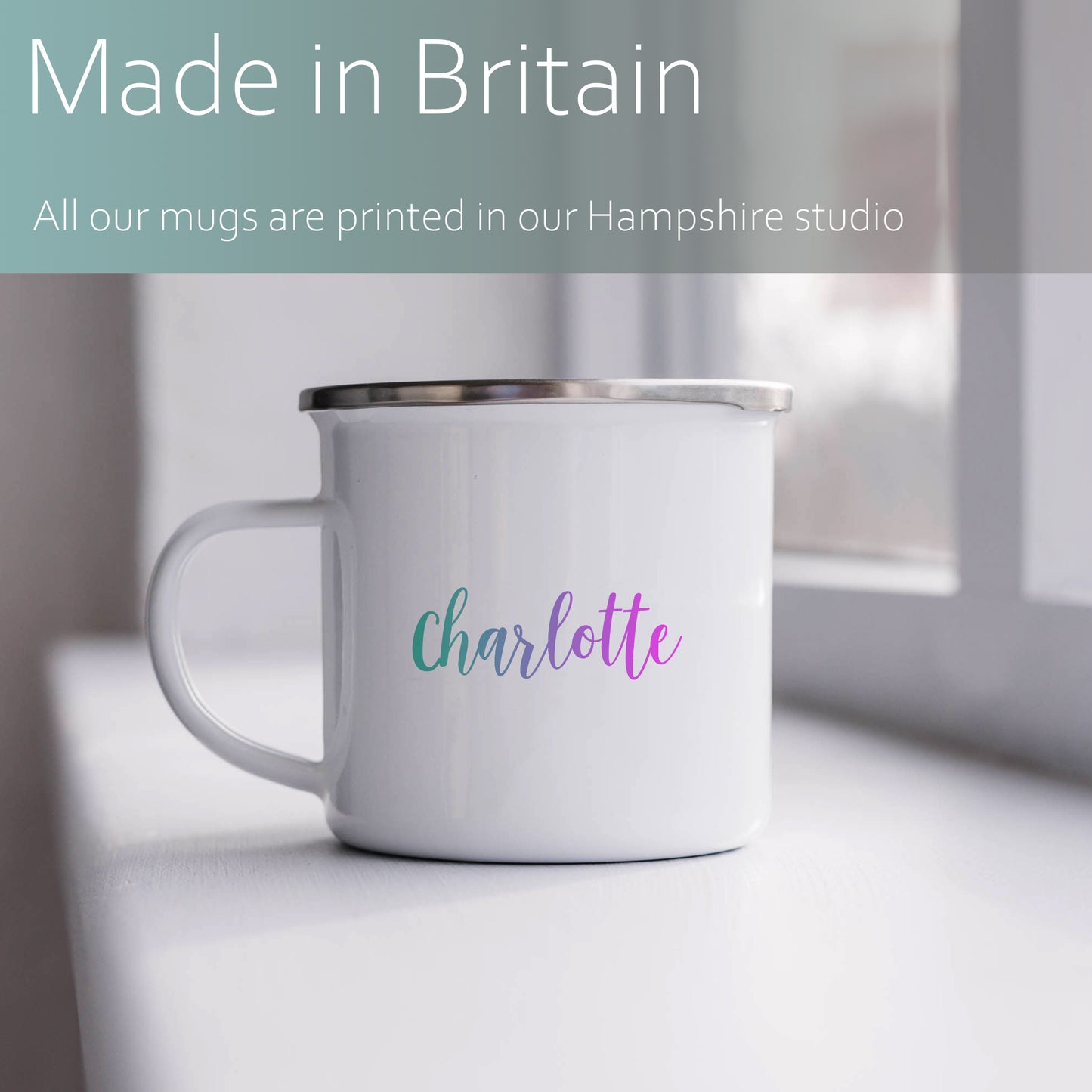 Pastel rainbow personalised name | Enamel mug