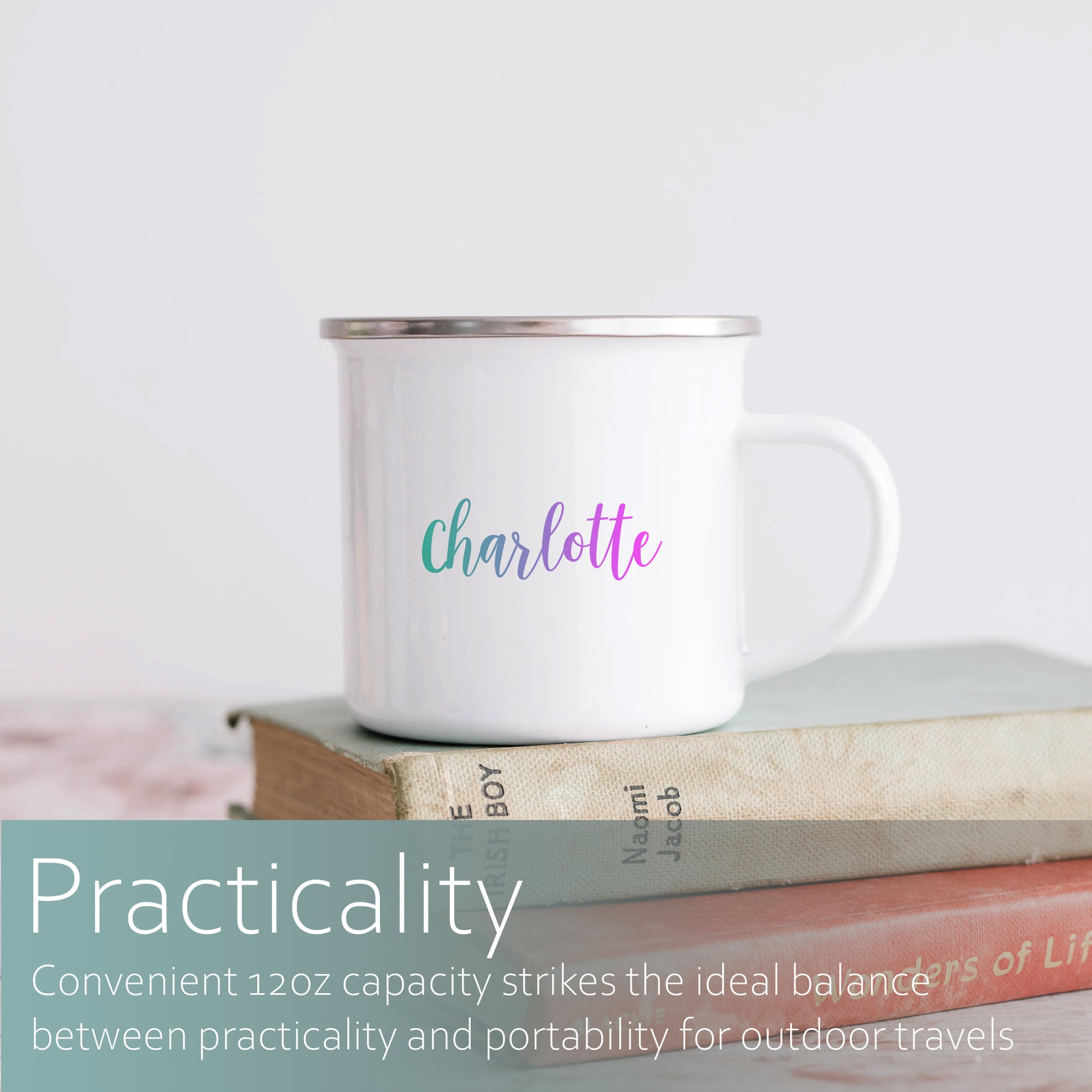 Pastel rainbow personalised name | Enamel mug-Enamel mug-Adnil Creations