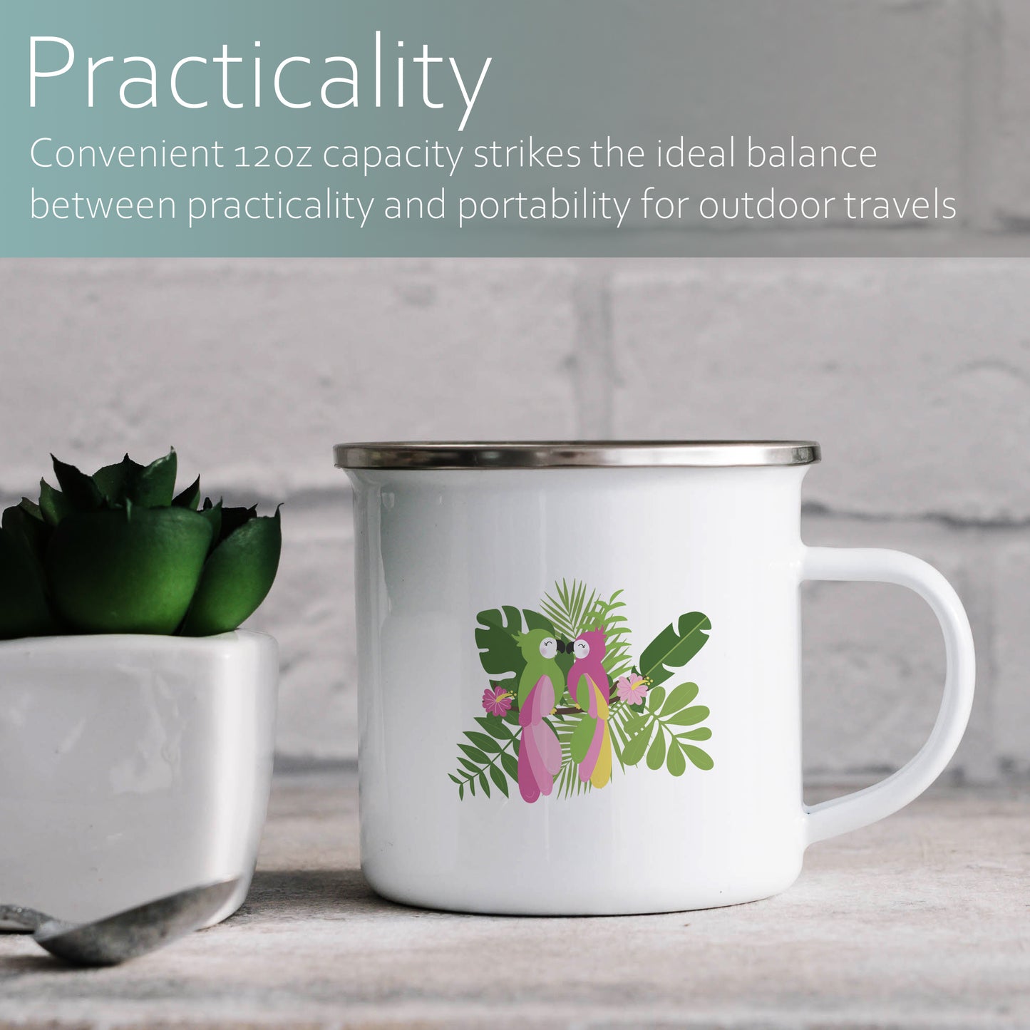 Parrots and tropical leaves | Enamel mug-Enamel mug-Adnil Creations