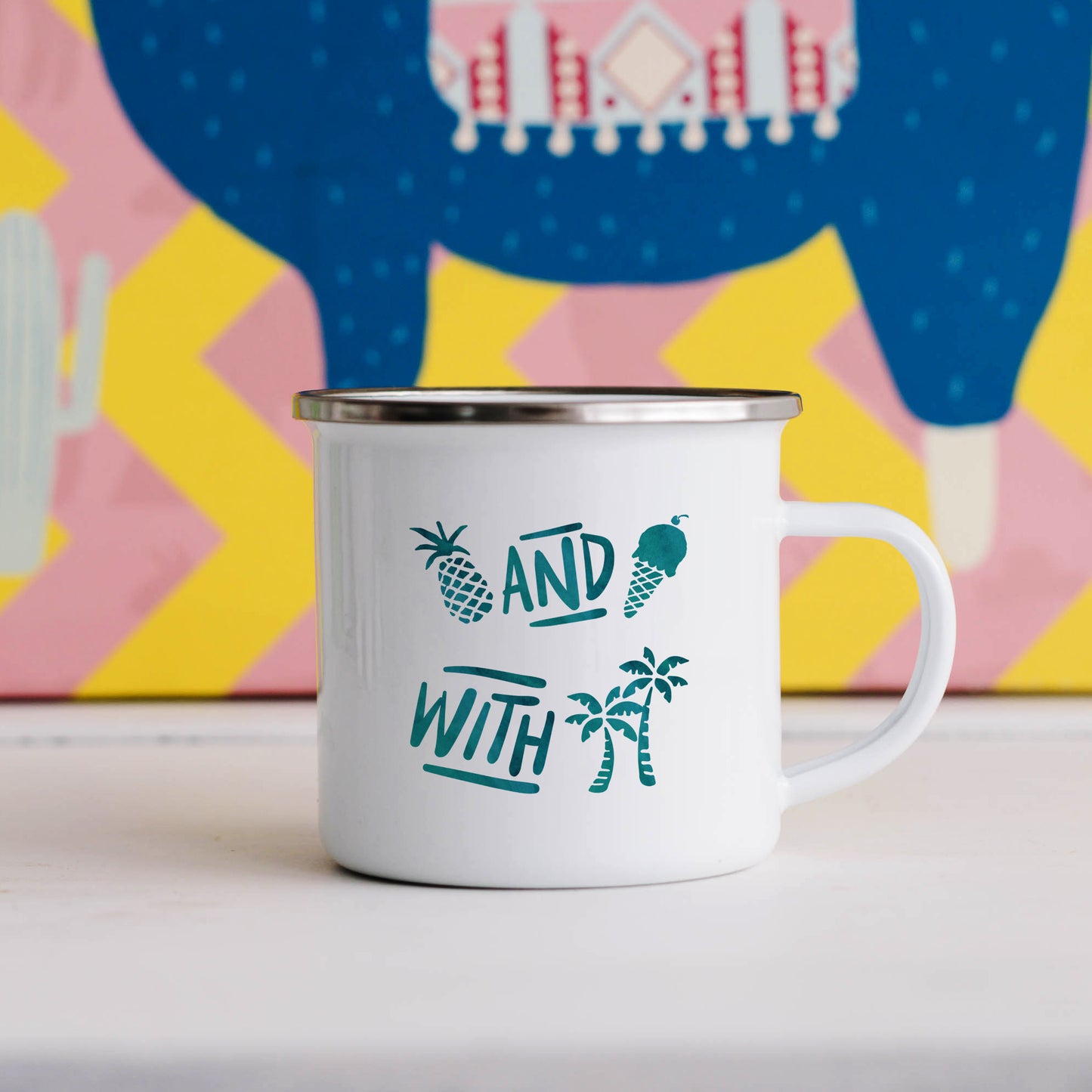 Pineapple and ice cream with palm trees | Enamel mug-Enamel mug-Adnil Creations