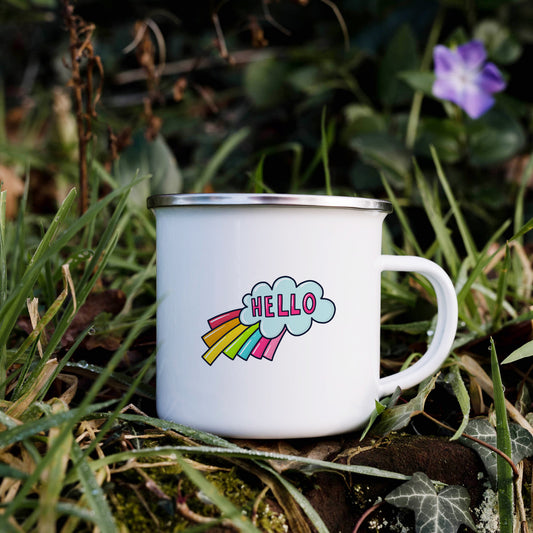 Hello with rainbow | Enamel mug-Enamel mug-Adnil Creations