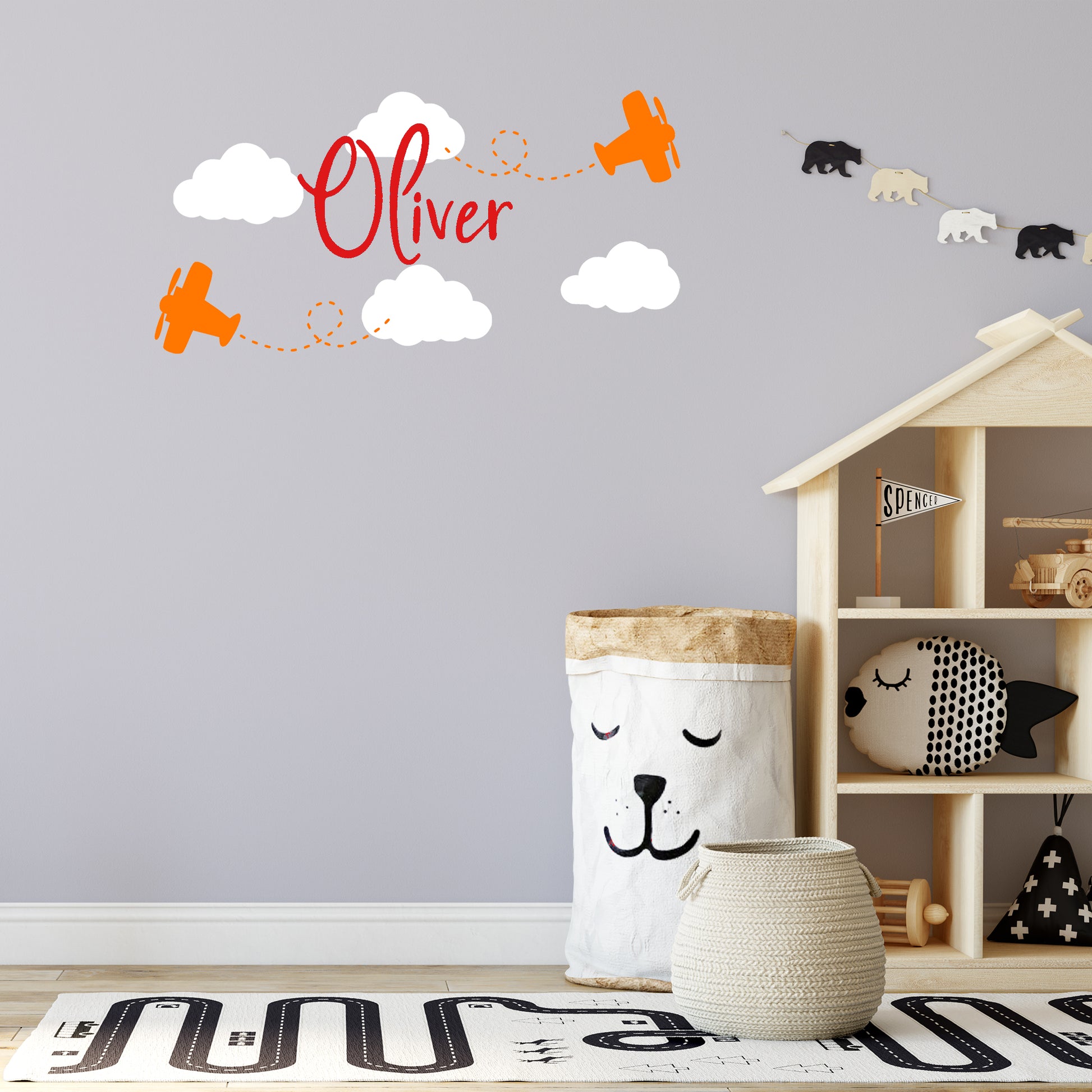 Planes, names and clouds | Three colour | Monogram decal-Monogram & name decal-Adnil Creations