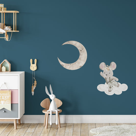 Watercolour mouse and moon | Fabric wall sticker