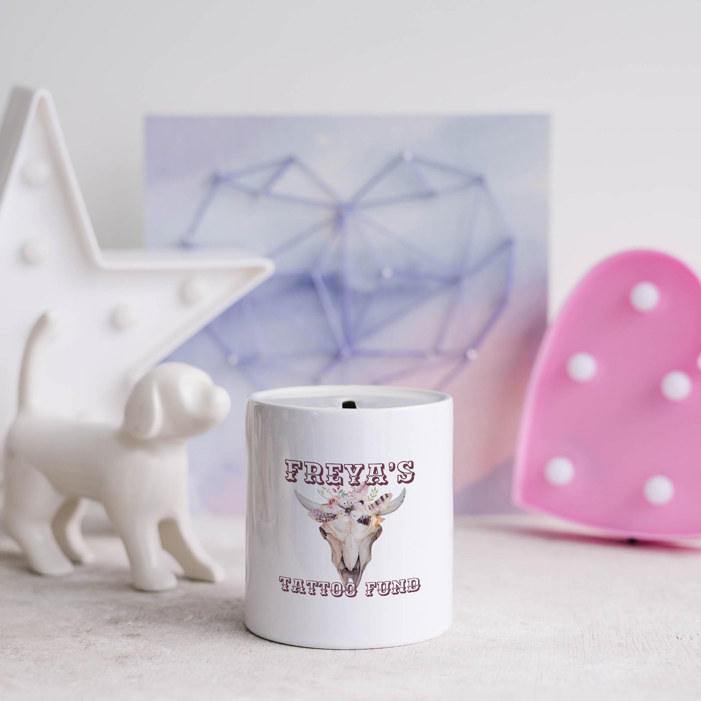 Tattoo fund personalised name | Ceramic money box