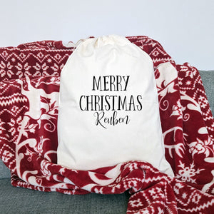 Merry Christmas Drawstring Bag with any Name | Christmas Sack