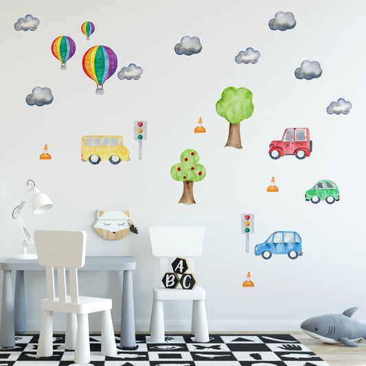 Watercolour transport set | Fabric wall stickers