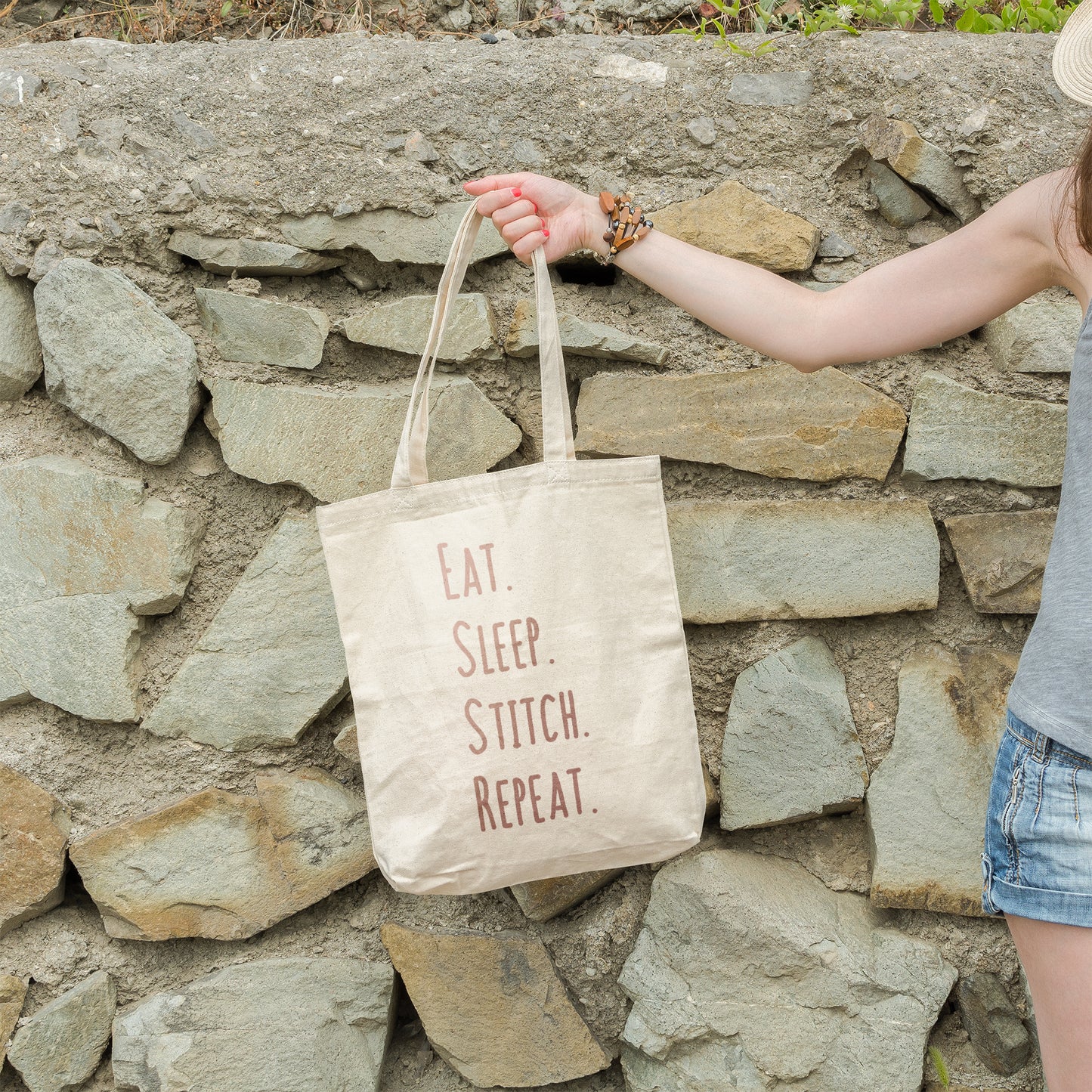 Eat, sleep, stitch, repeat | 100% Organic Cotton tote bag