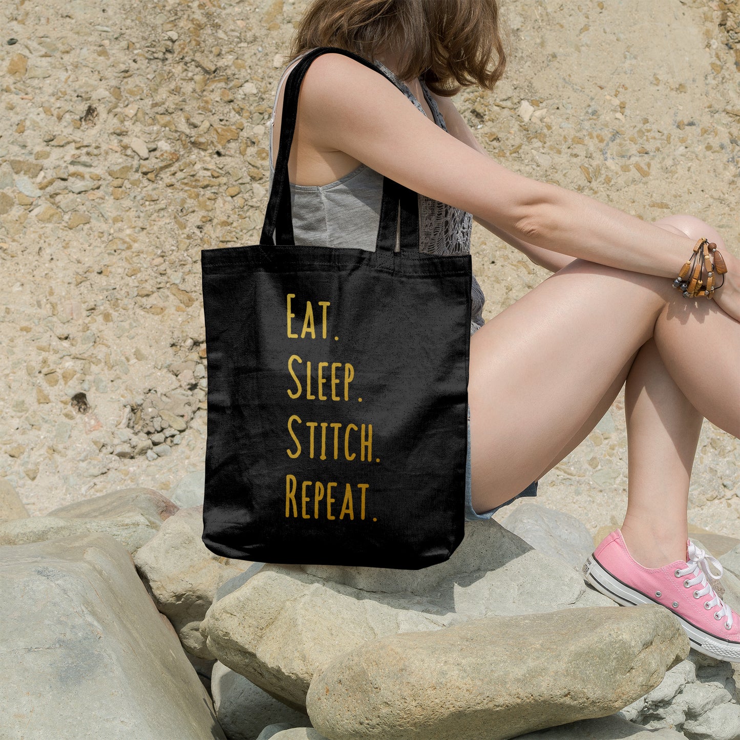 Eat, sleep, stitch, repeat | 100% Organic Cotton tote bag