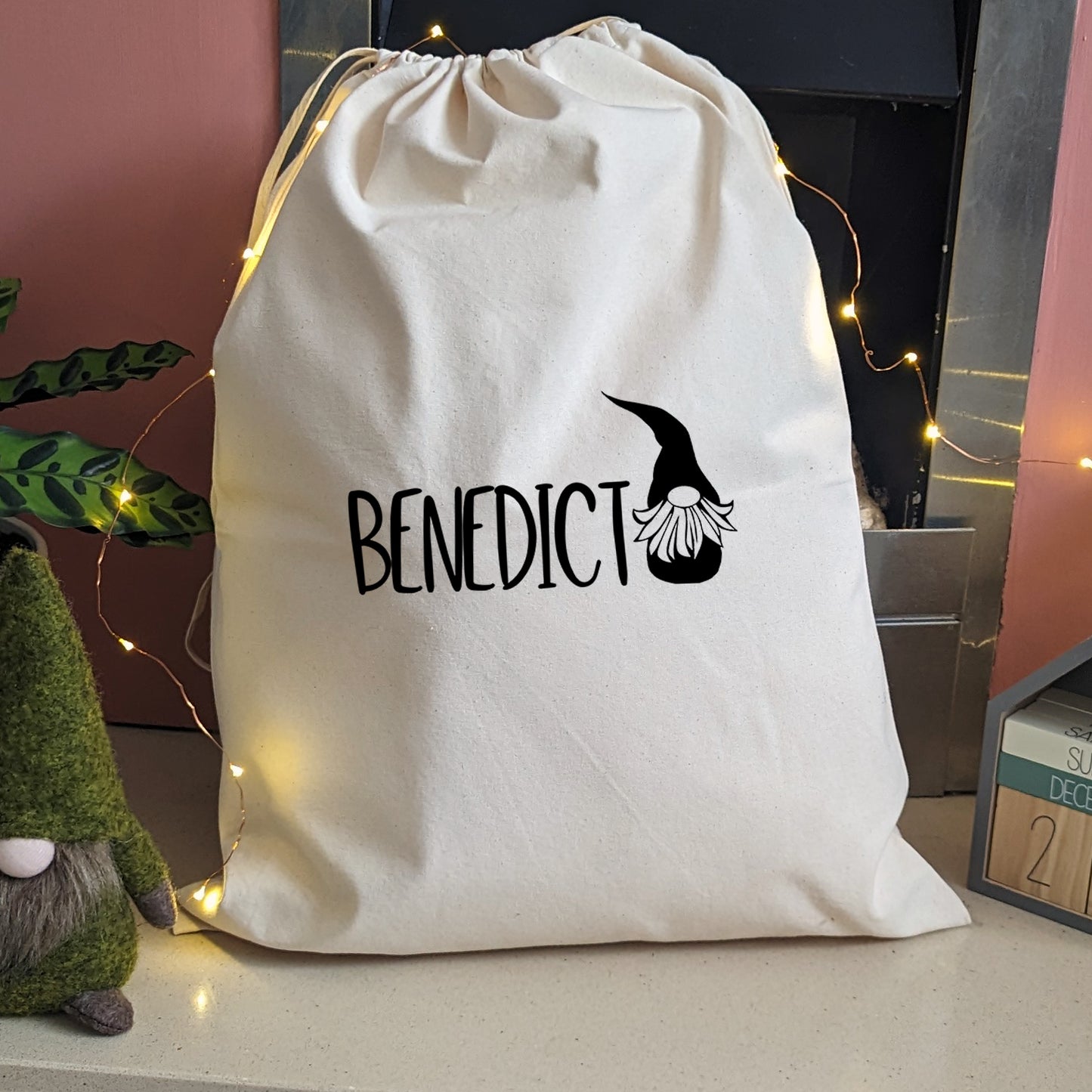 Custom Drawstring Bag with Gonk and any Name | Christmas Sack-Cotton sack-Adnil Creations