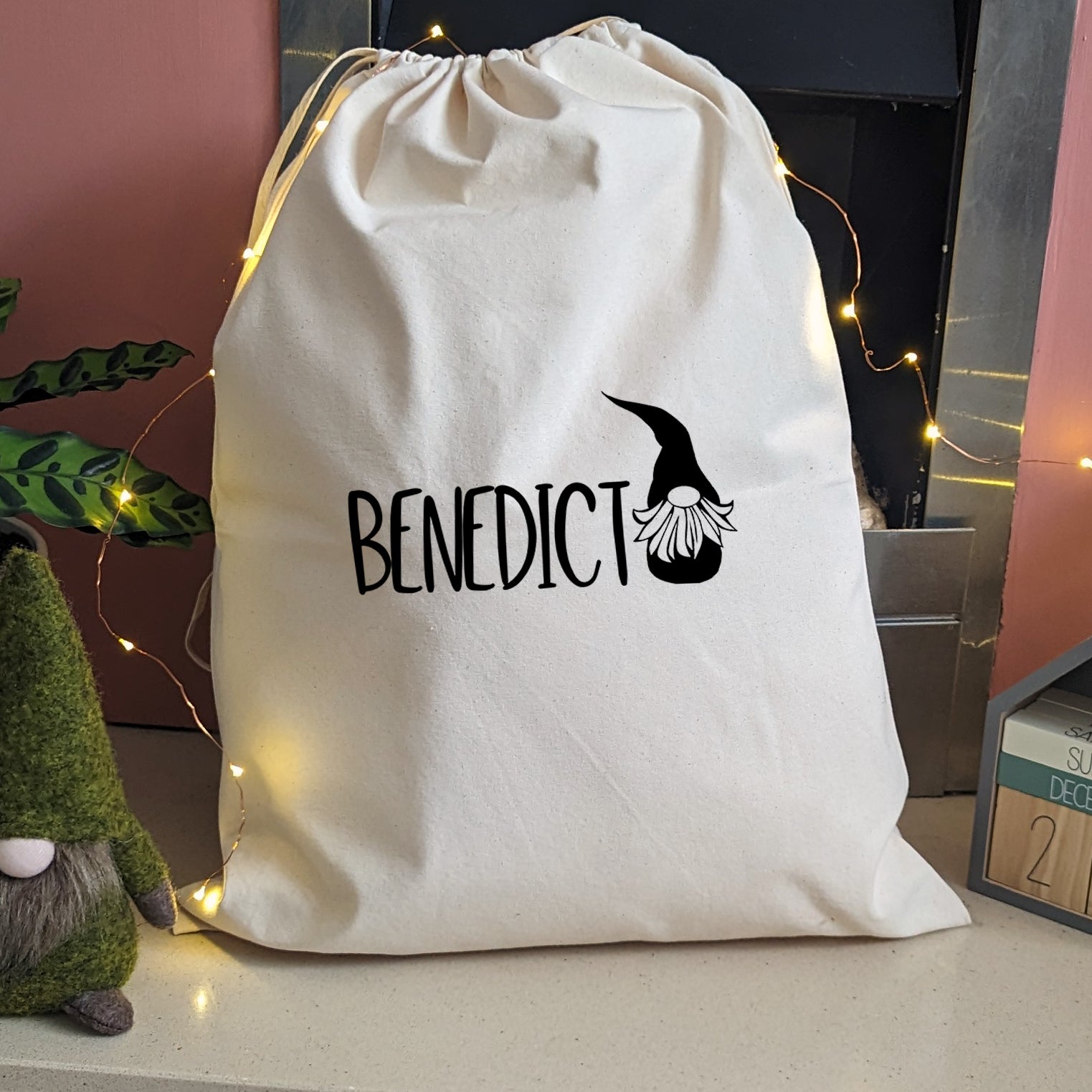 Custom Drawstring Bag with Gonk and any Name | Christmas Sack-Cotton sack-Adnil Creations