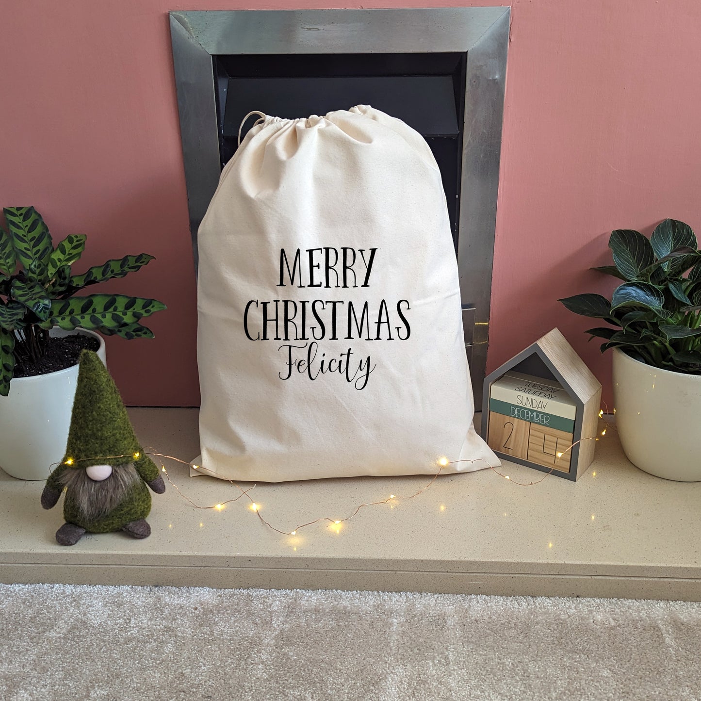 Merry Christmas Drawstring Bag with any Name | Christmas Sack