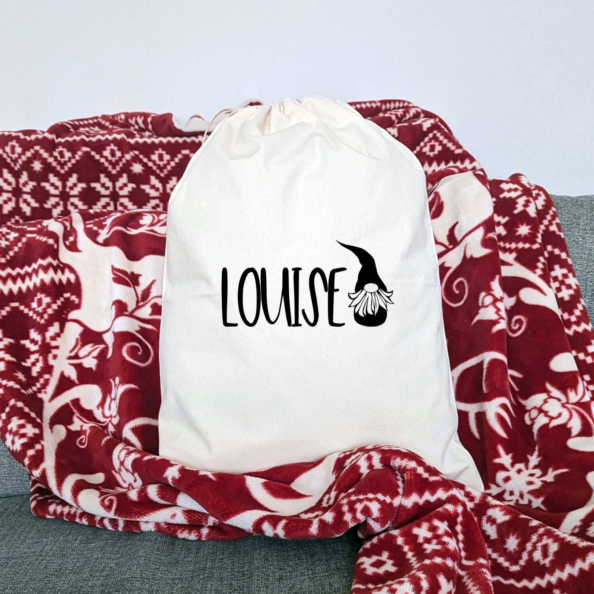 Custom Drawstring Bag with Gonk and any Name | Christmas Sack-Cotton sack-Adnil Creations