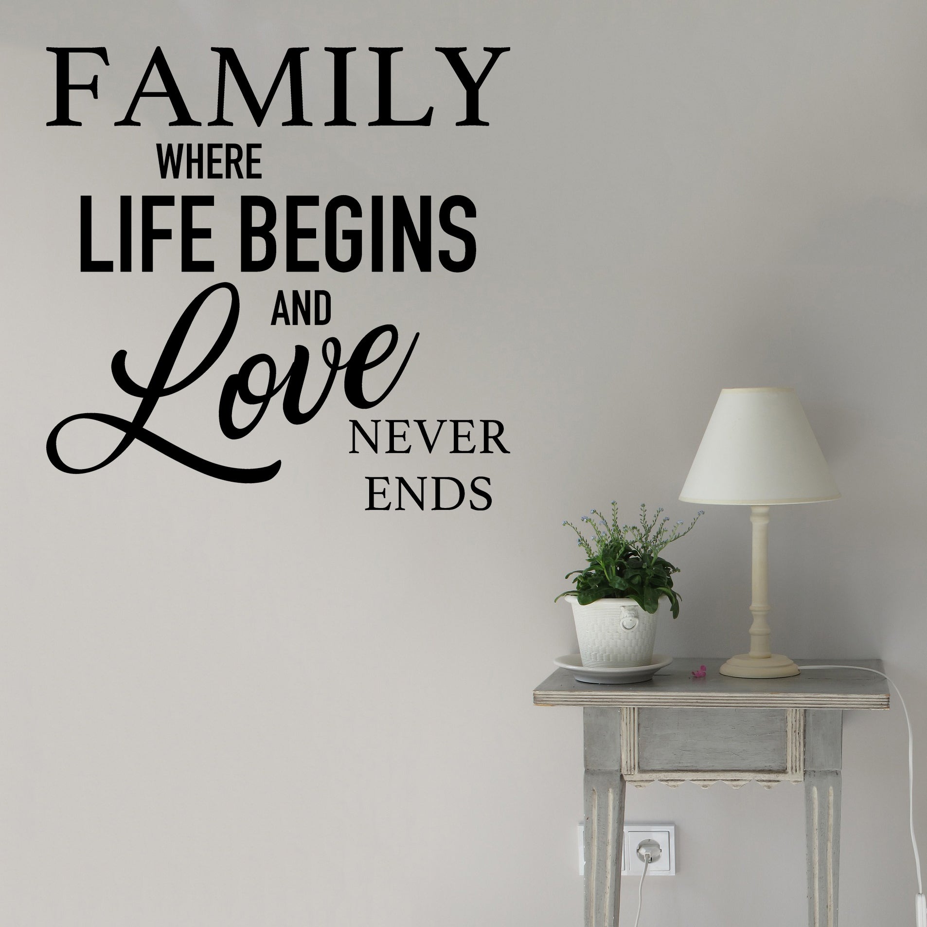 Family where life begins and love never ends | Wall quote - Adnil Creations