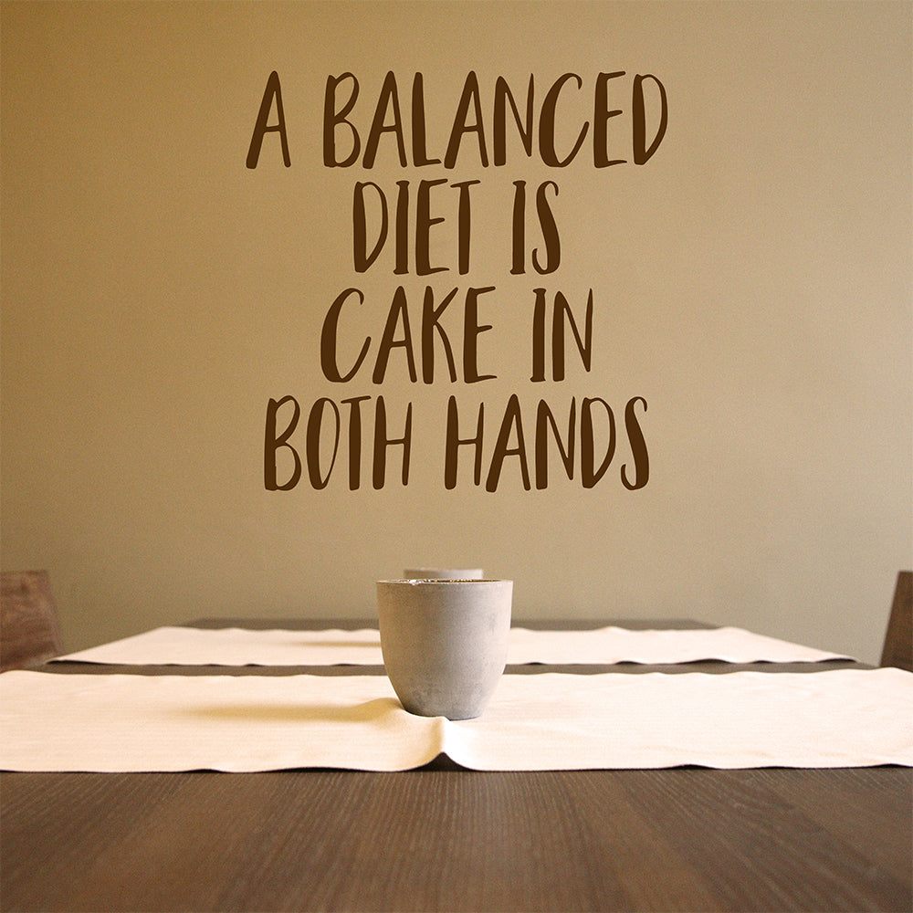A balanced diet is cake in both hands | Wall quote - Adnil Creations